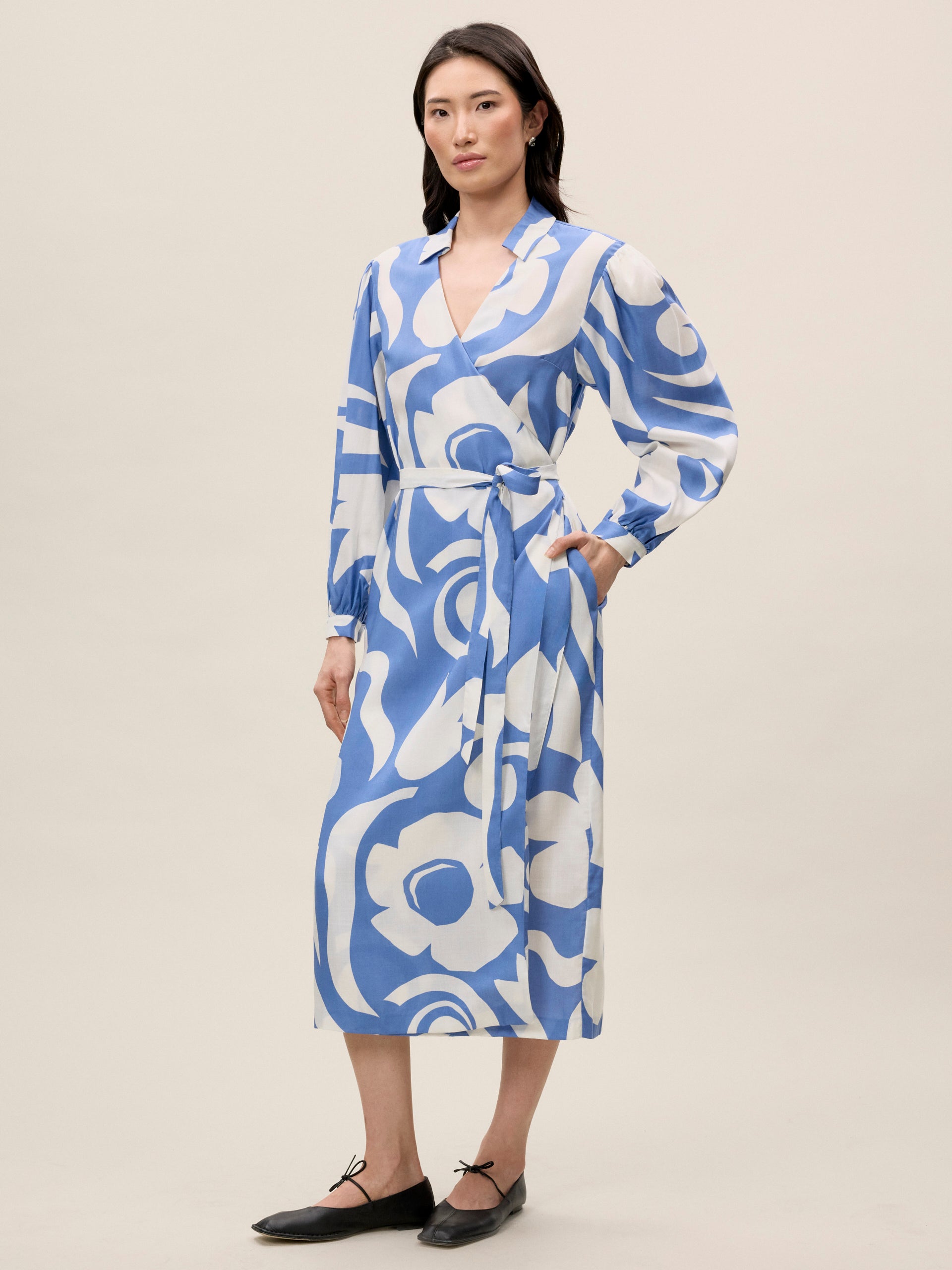  Silhouette Fleur Long Sleeve Whisper Dress in Silhouette Fleur French Blue Combo by Rebecca Taylor