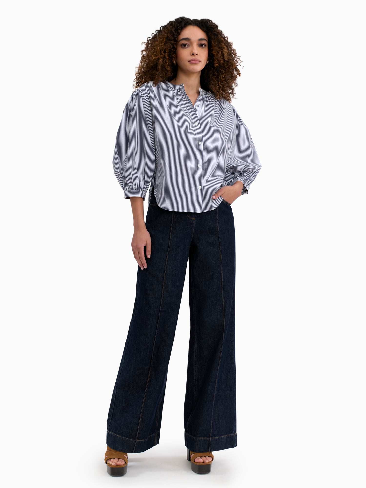  Joselene Poplin Blouse in Navy Stripe by Rebecca Taylor