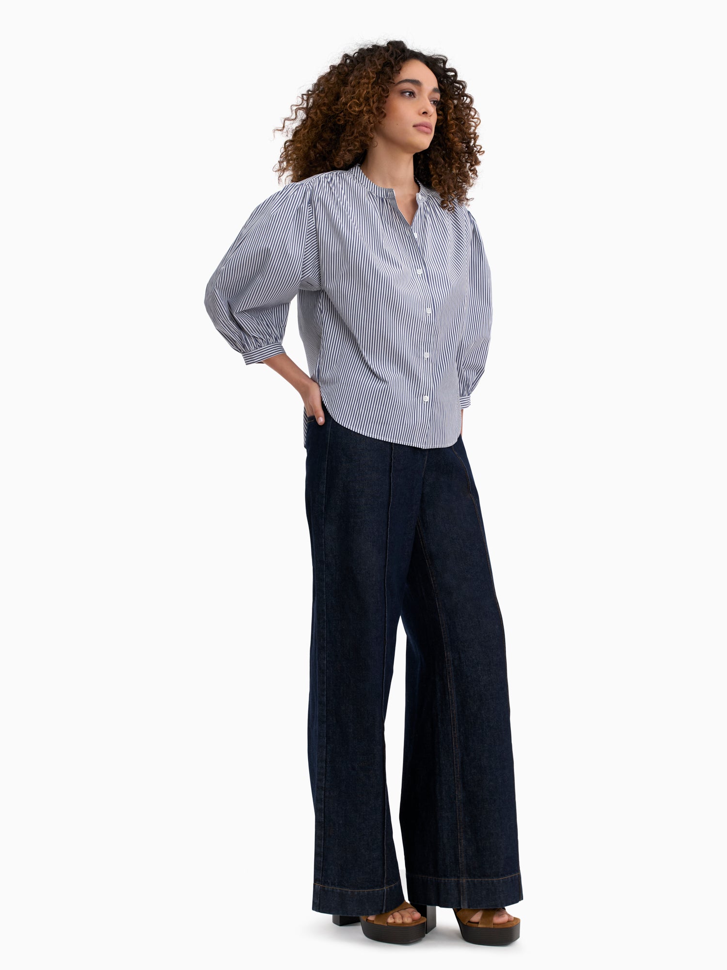  Joselene Poplin Blouse in Navy Stripe by Rebecca Taylor