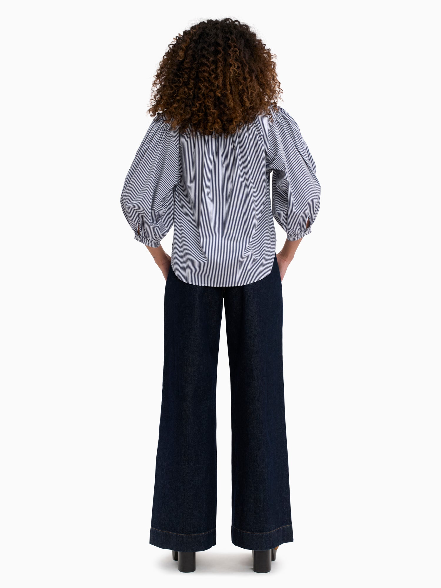  Joselene Poplin Blouse in Navy Stripe by Rebecca Taylor