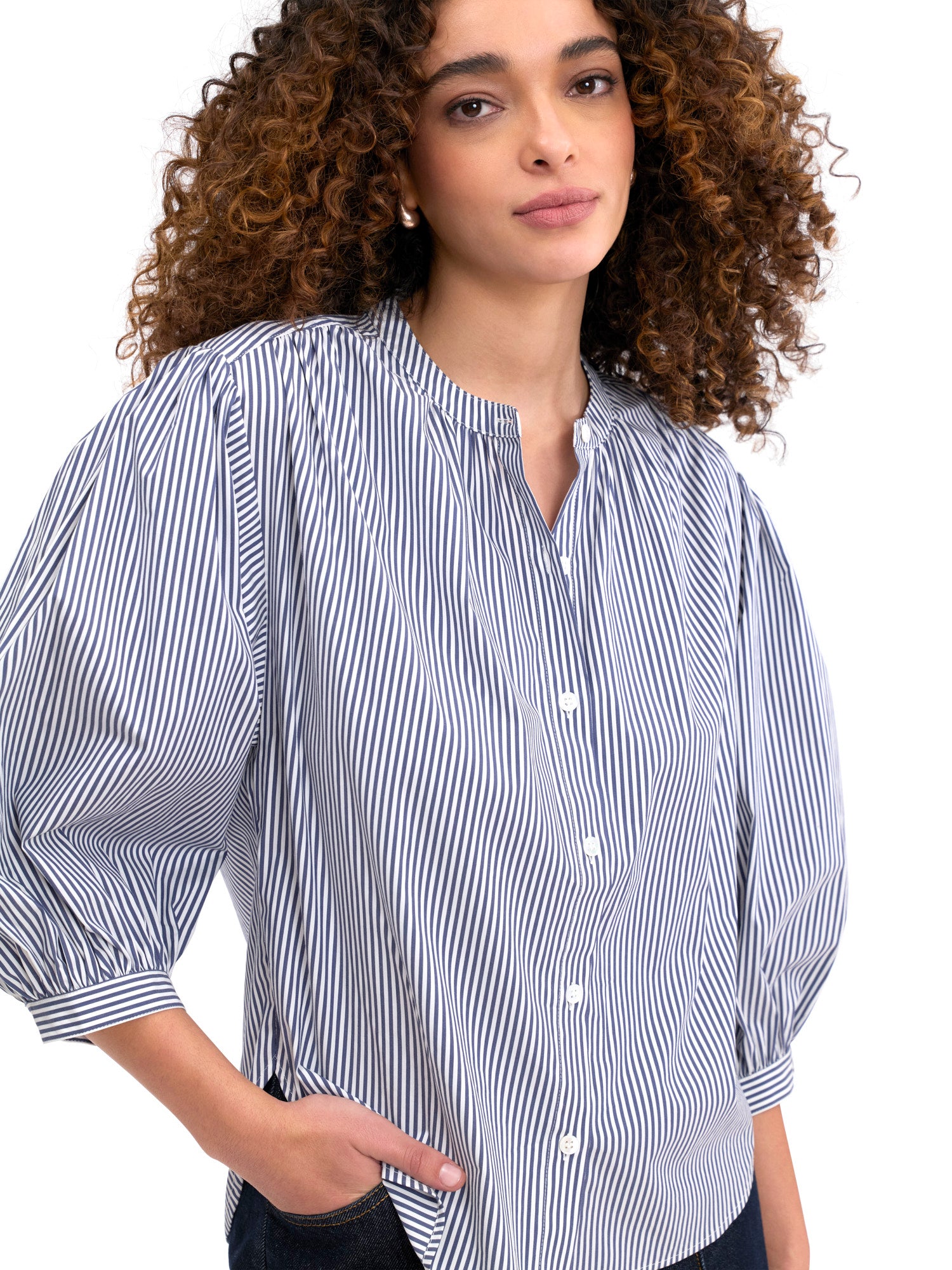  Joselene Poplin Blouse in Navy Stripe by Rebecca Taylor