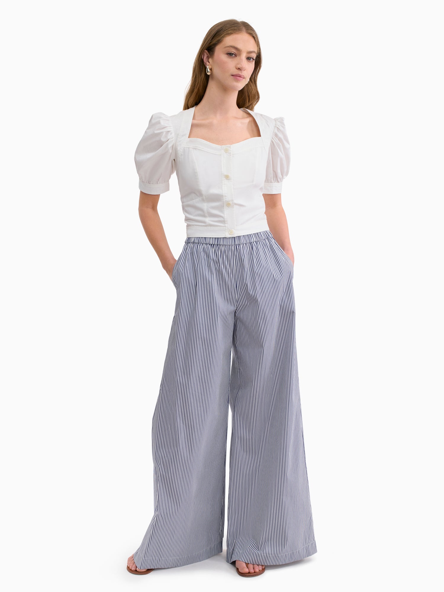  Joselene Poplin Pant in Navy Stripe by Rebecca Taylor