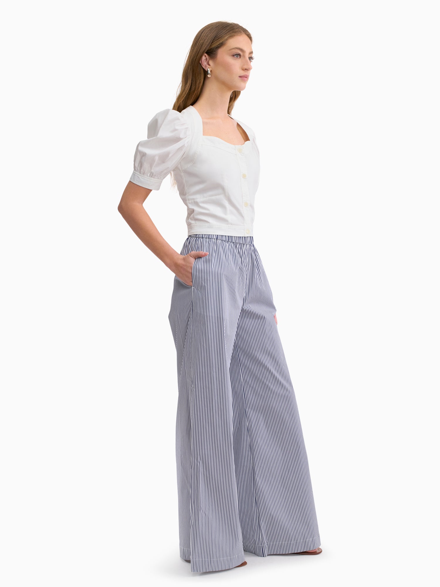  Joselene Poplin Pant in Navy Stripe by Rebecca Taylor