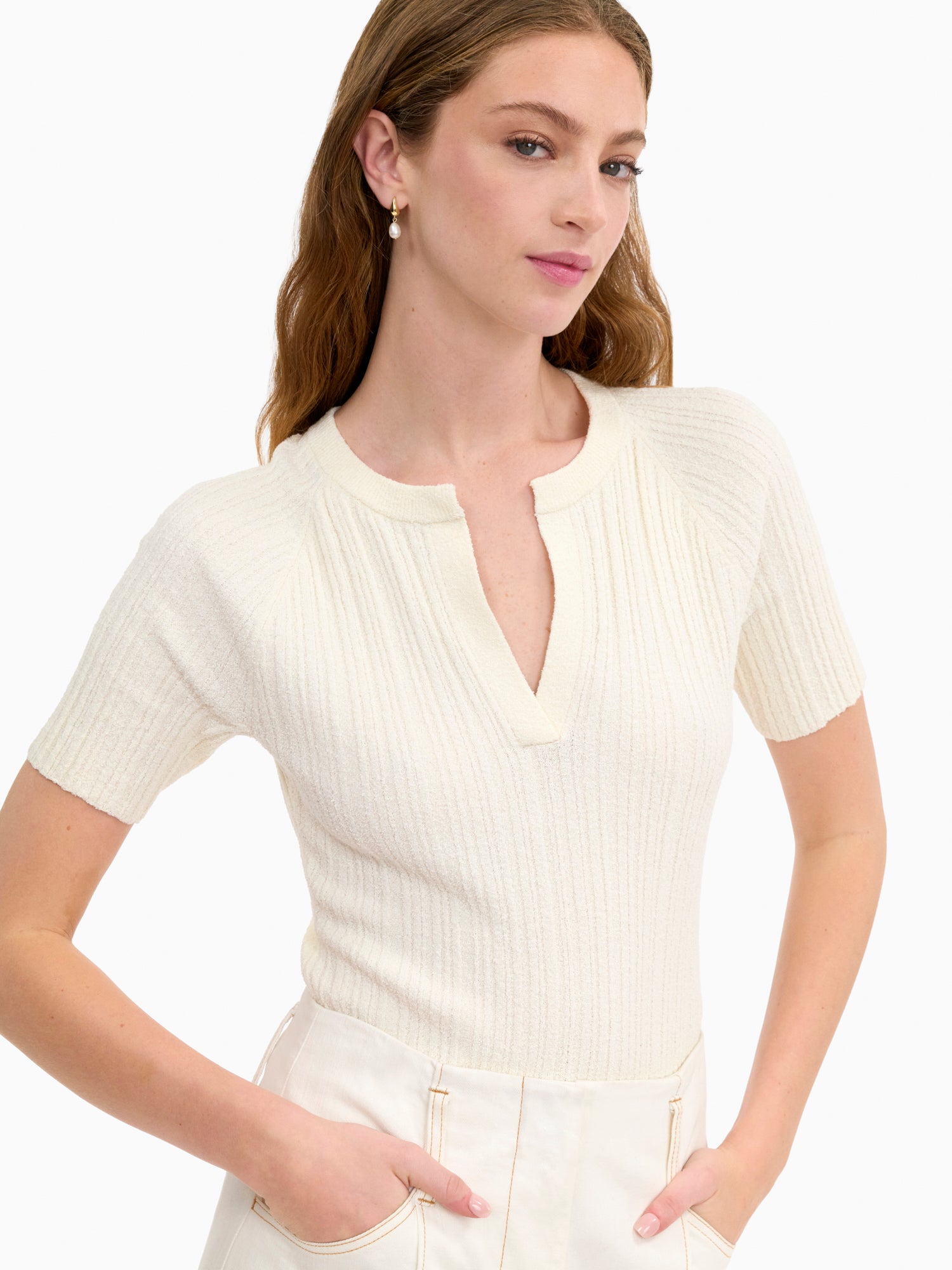  Boucle Knit Sweater in Ivory by Rebecca Taylor