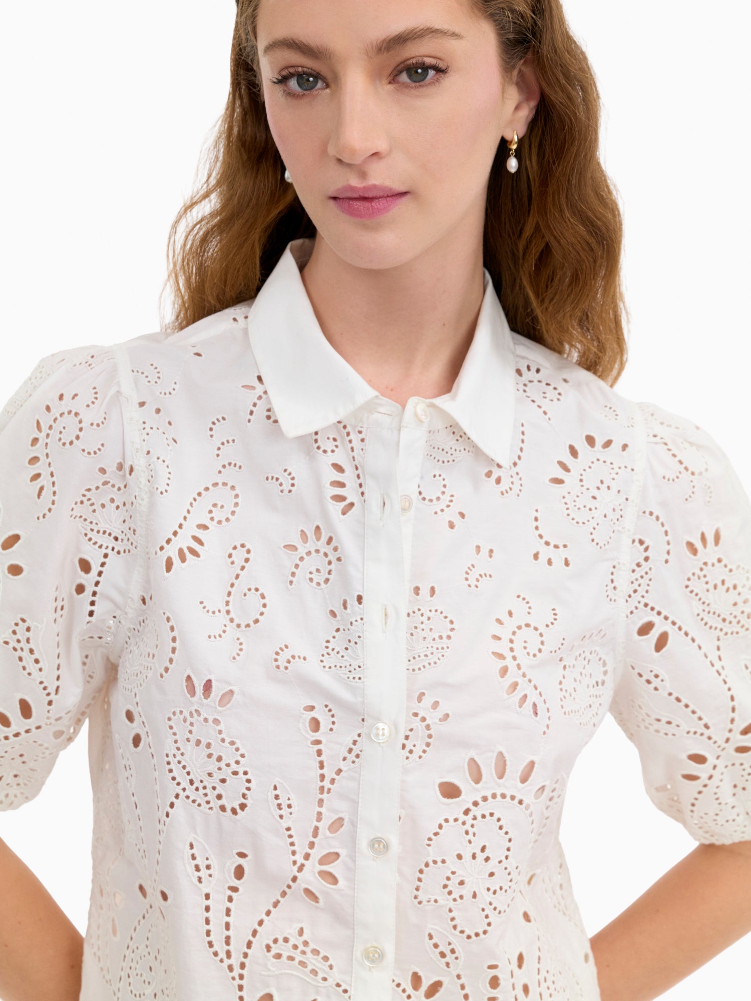  Brielle Poplin Eyelet Shirt in Ivory by Rebecca Taylor