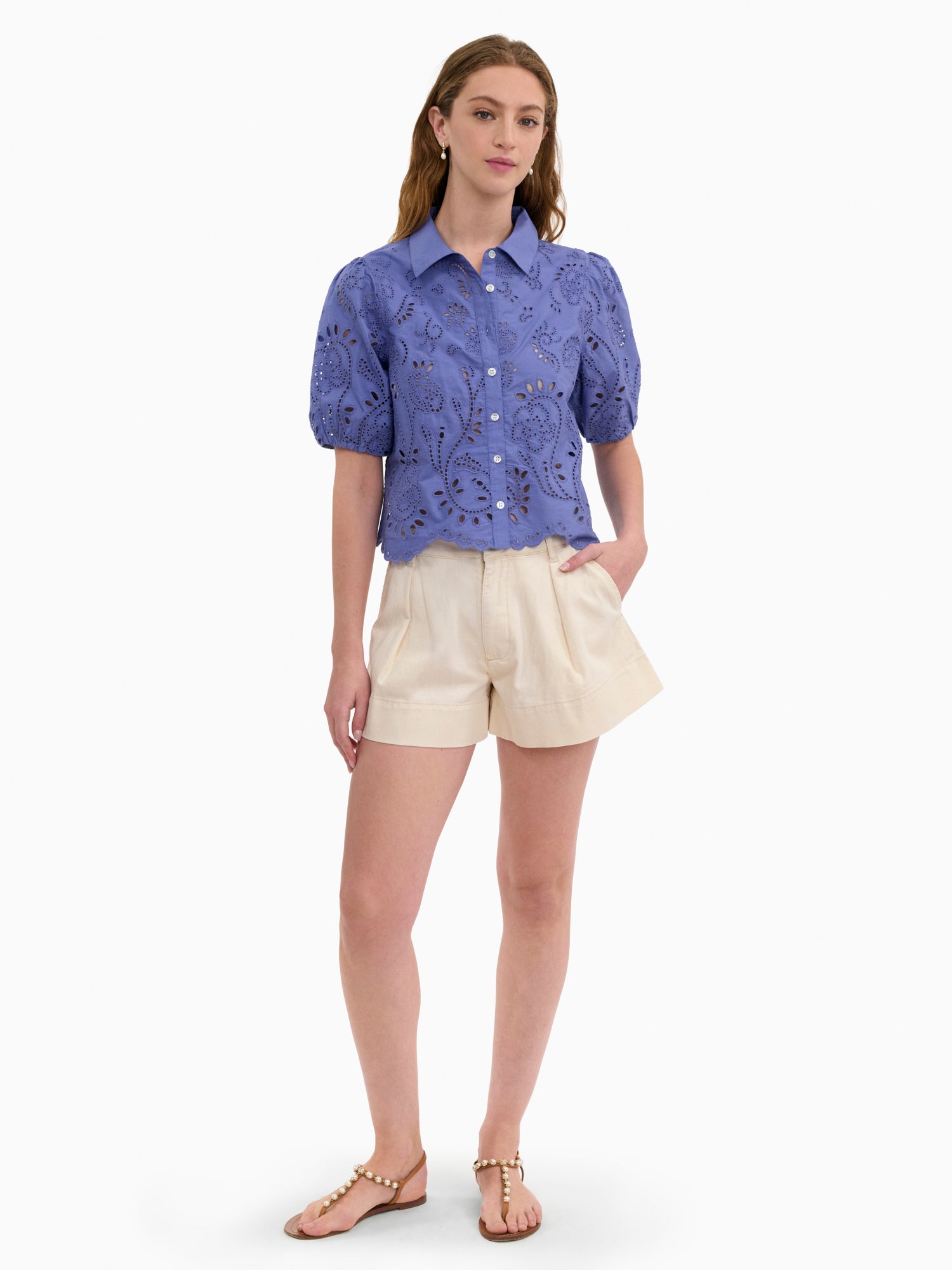  Brielle Poplin Eyelet Shirt in Lavender Bloom by Rebecca Taylor