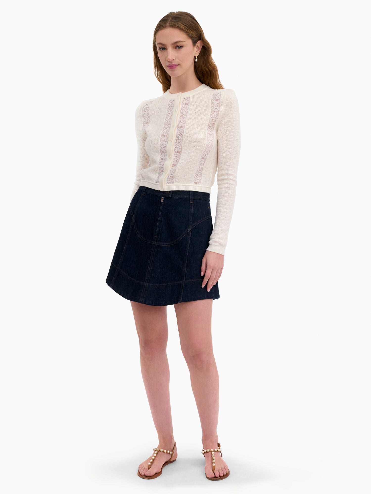  Rhea Lace Knit Cardigan in Ivory by Rebecca Taylor