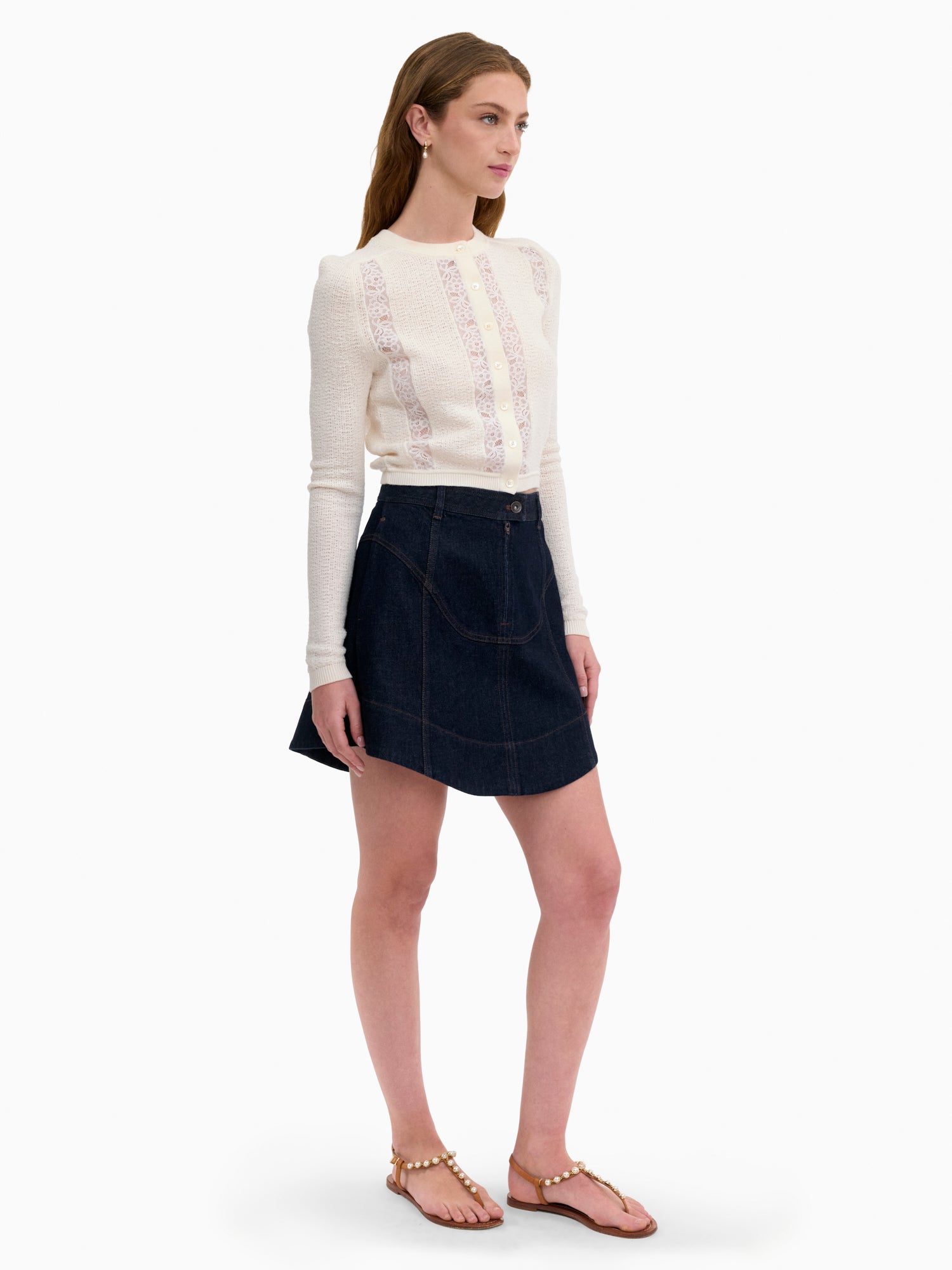  Rhea Lace Knit Cardigan in Ivory by Rebecca Taylor