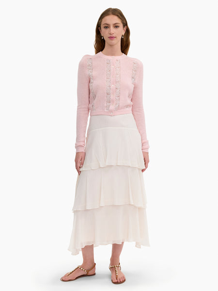 Peony Pink Rhea Lace Knit Cardigan - Rebecca Taylor