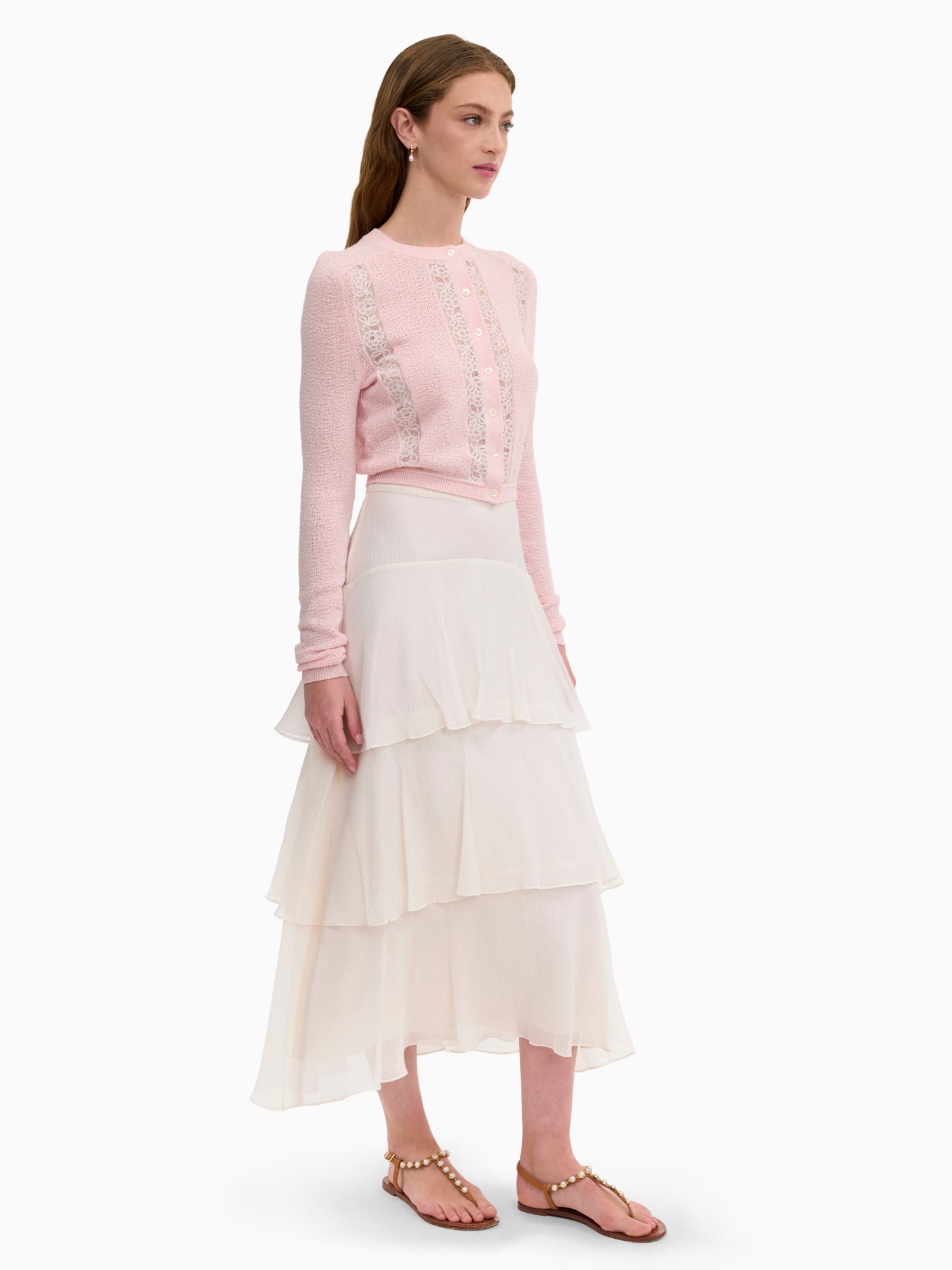  Rhea Lace Knit Cardigan in Peony Pink by Rebecca Taylor