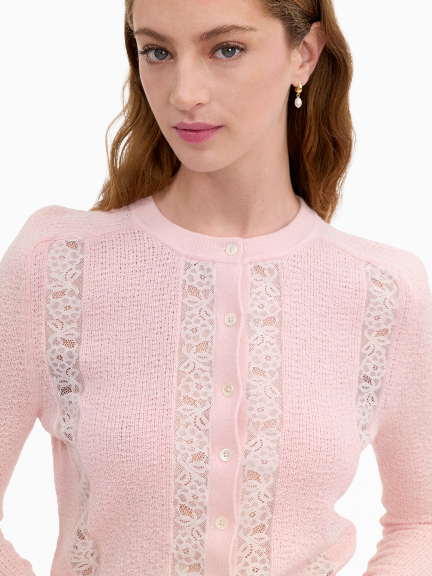  Rhea Lace Knit Cardigan in Peony Pink by Rebecca Taylor