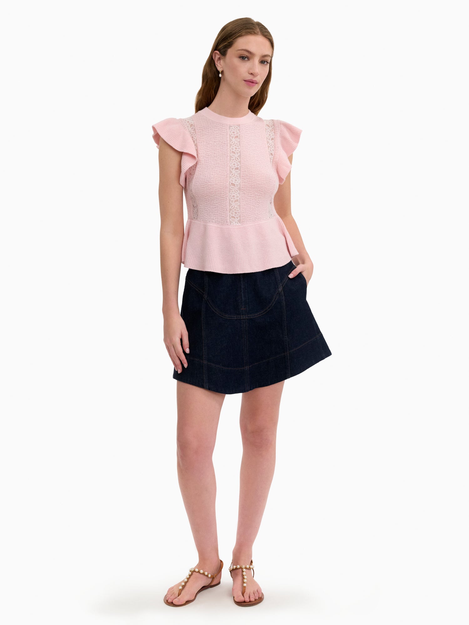  Rhea Lace Knit Sweater in Peony Pink by Rebecca Taylor