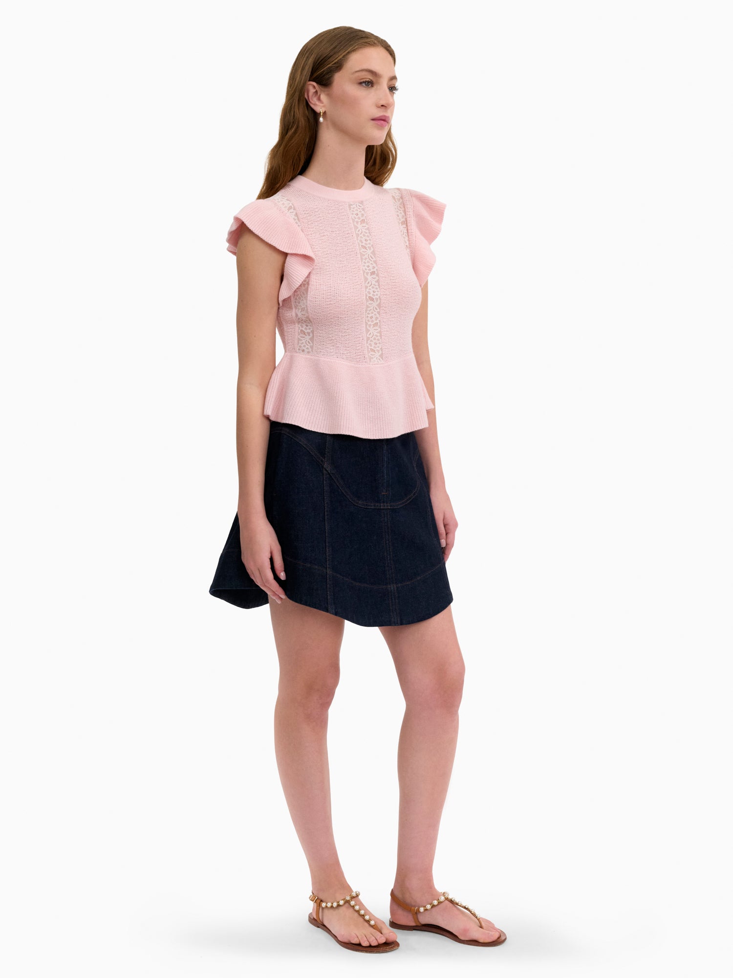  Rhea Lace Knit Sweater in Peony Pink by Rebecca Taylor