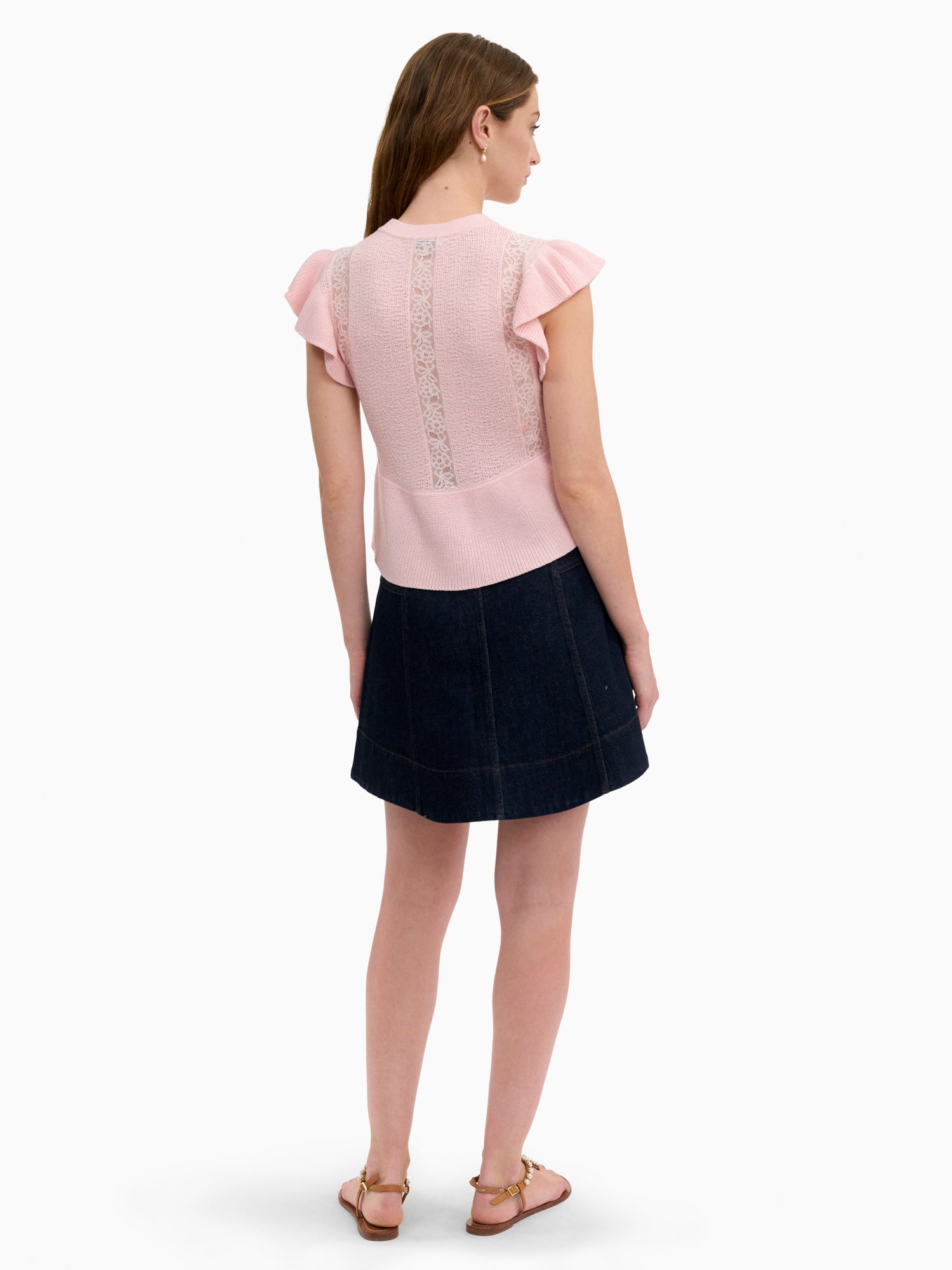  Rhea Lace Knit Sweater in Peony Pink by Rebecca Taylor