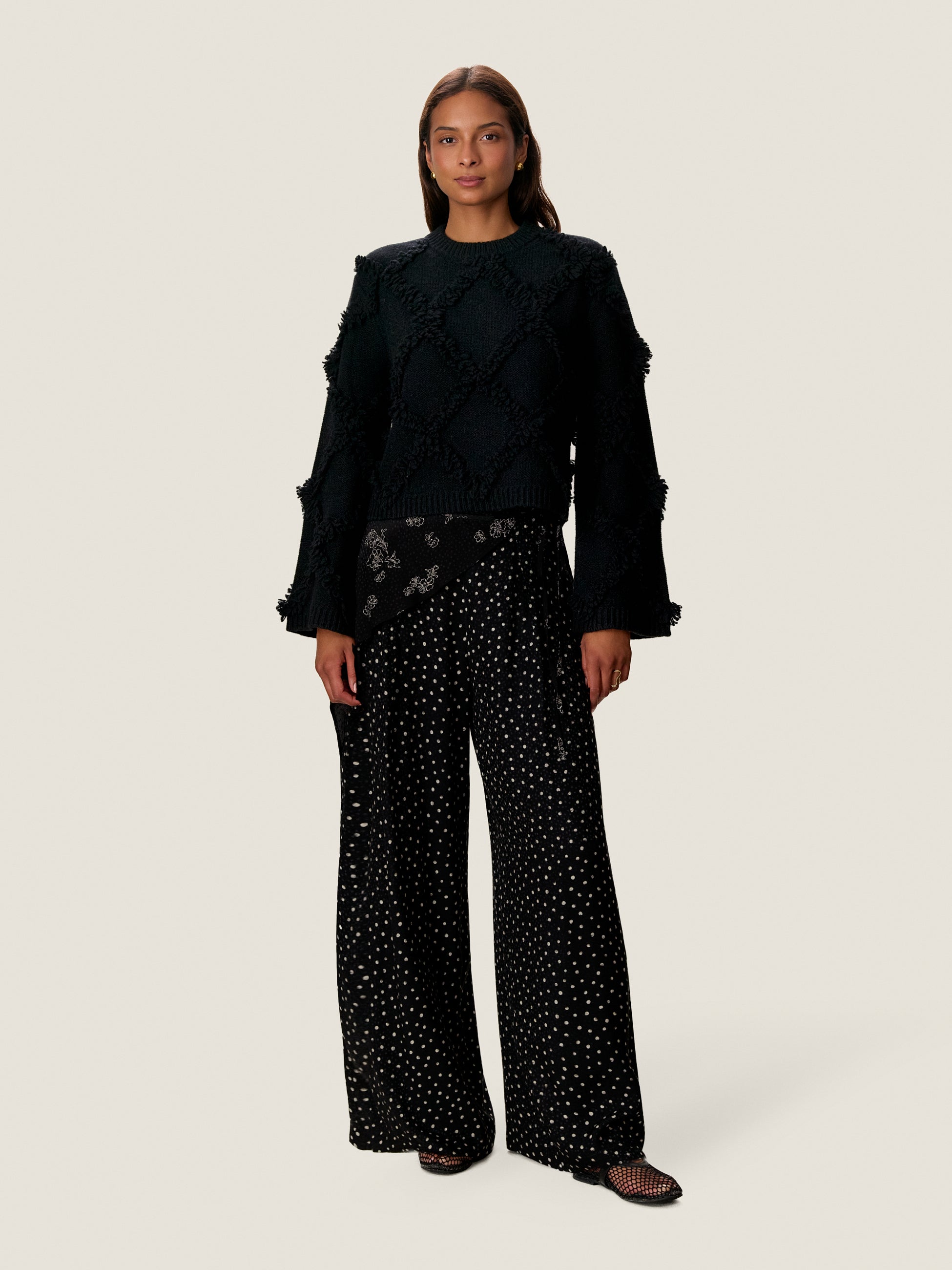  Thea Fringe Sweater in Noir by Rebecca Taylor