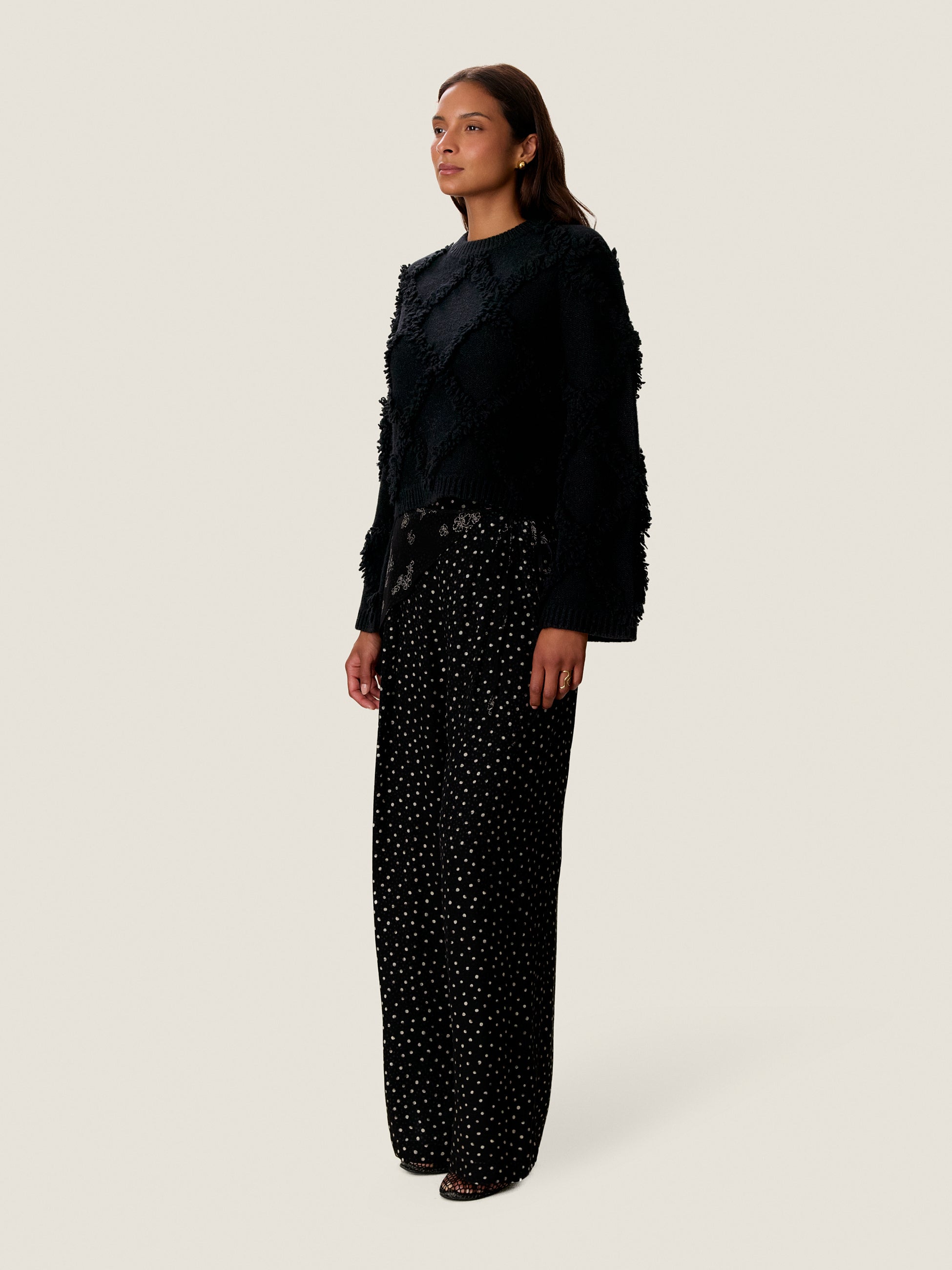  Thea Fringe Sweater in Noir by Rebecca Taylor