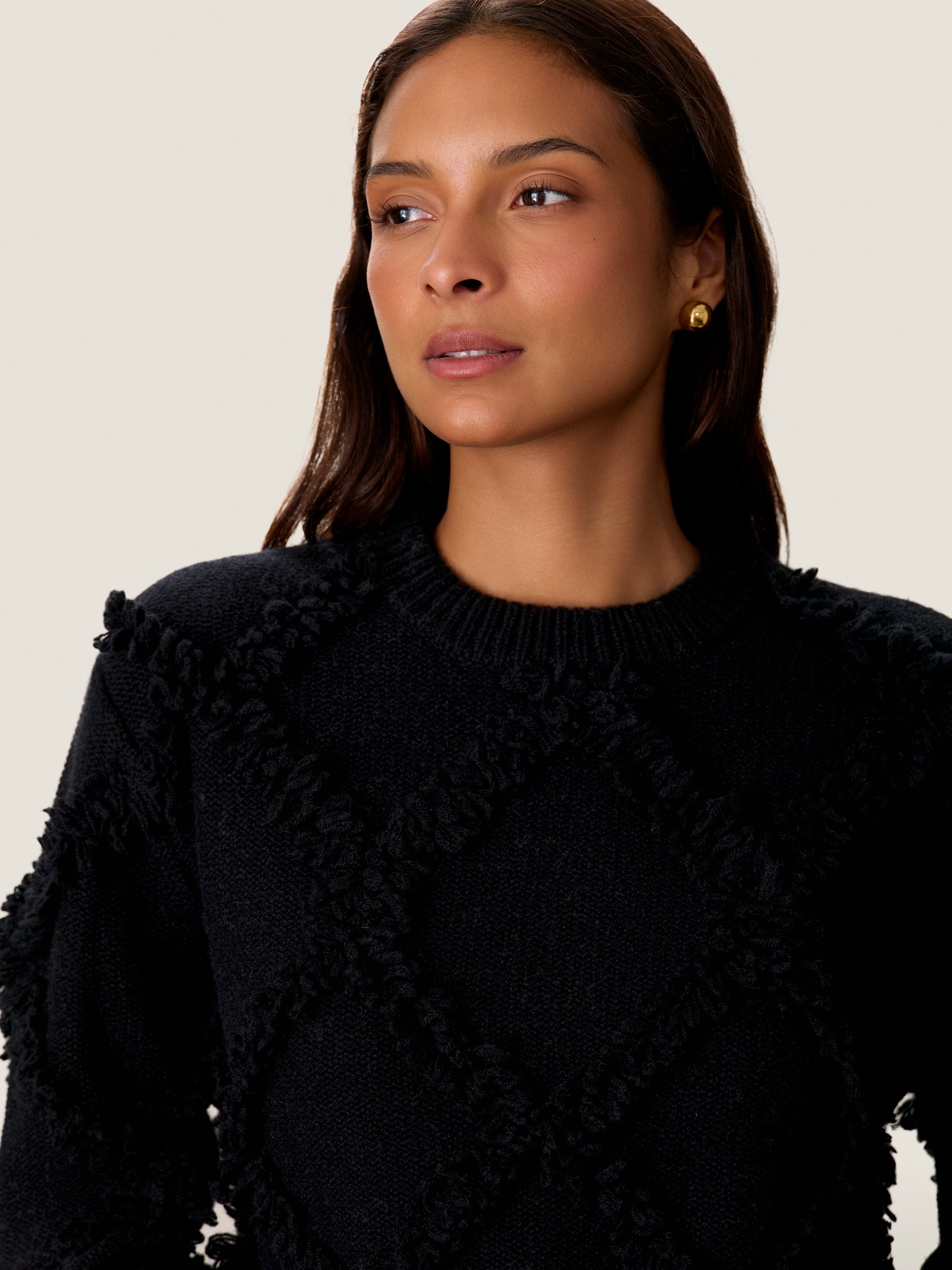  Thea Fringe Sweater in Noir by Rebecca Taylor
