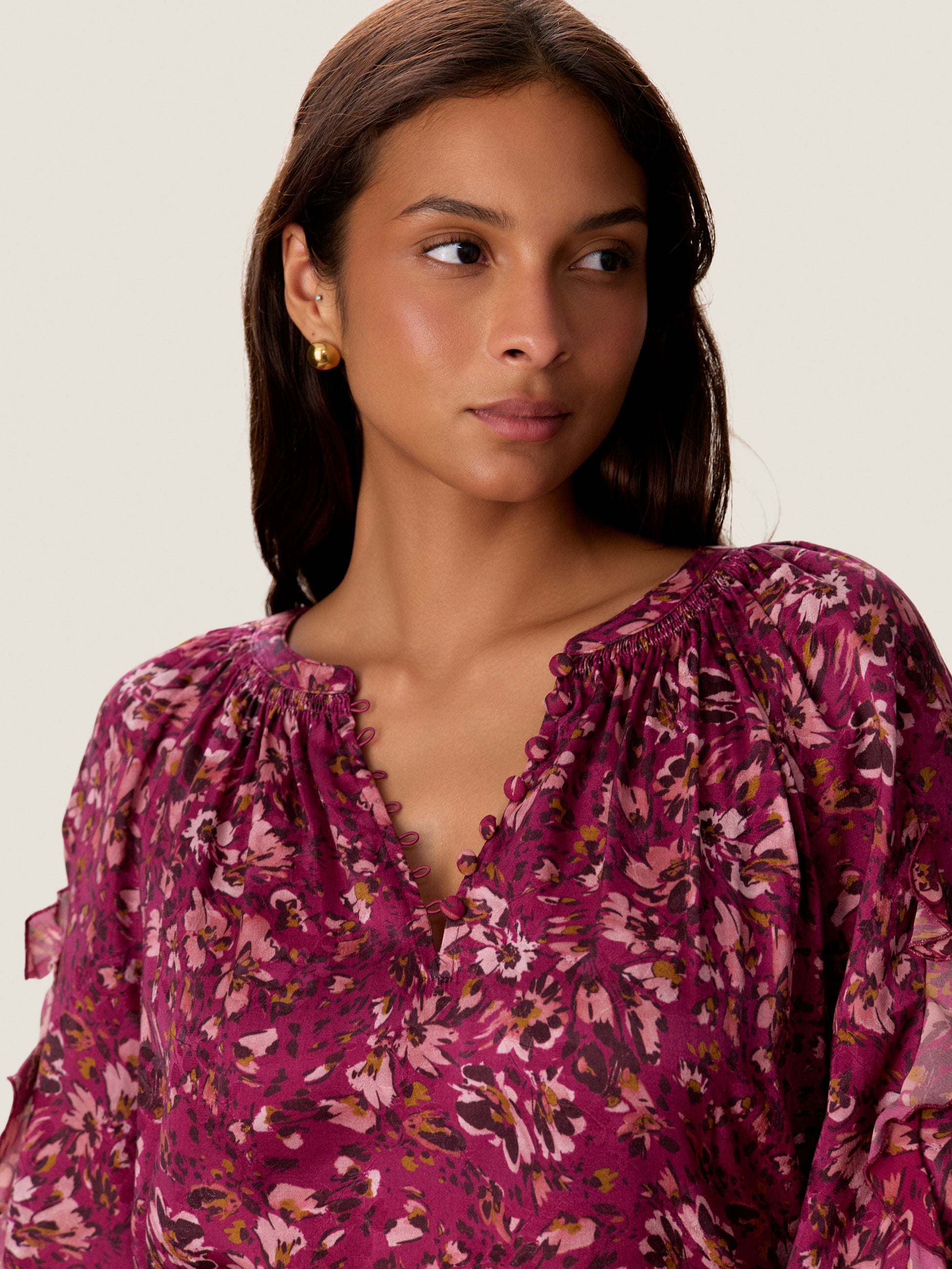 Brooke Ruffle Bubble Top in Cranberry Multi by Rebecca Taylor