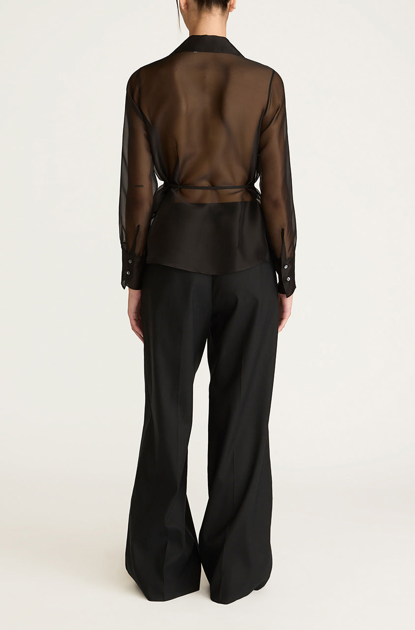 Black Long-Sleeve Sheer Shirt Organza Wrap Shirt in Black by Rebecca Taylor