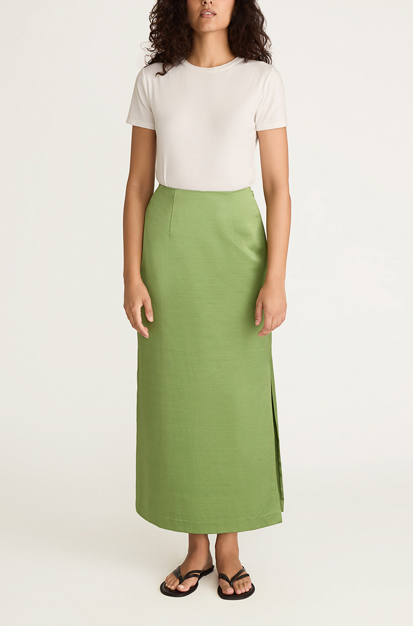 Slub Sateen Midi Skirt
