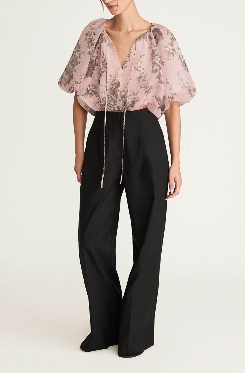Pink Floral Silk Bubble Blouse Emblem Fleur Bubble Print Top in Peony Combo by Rebecca Taylor