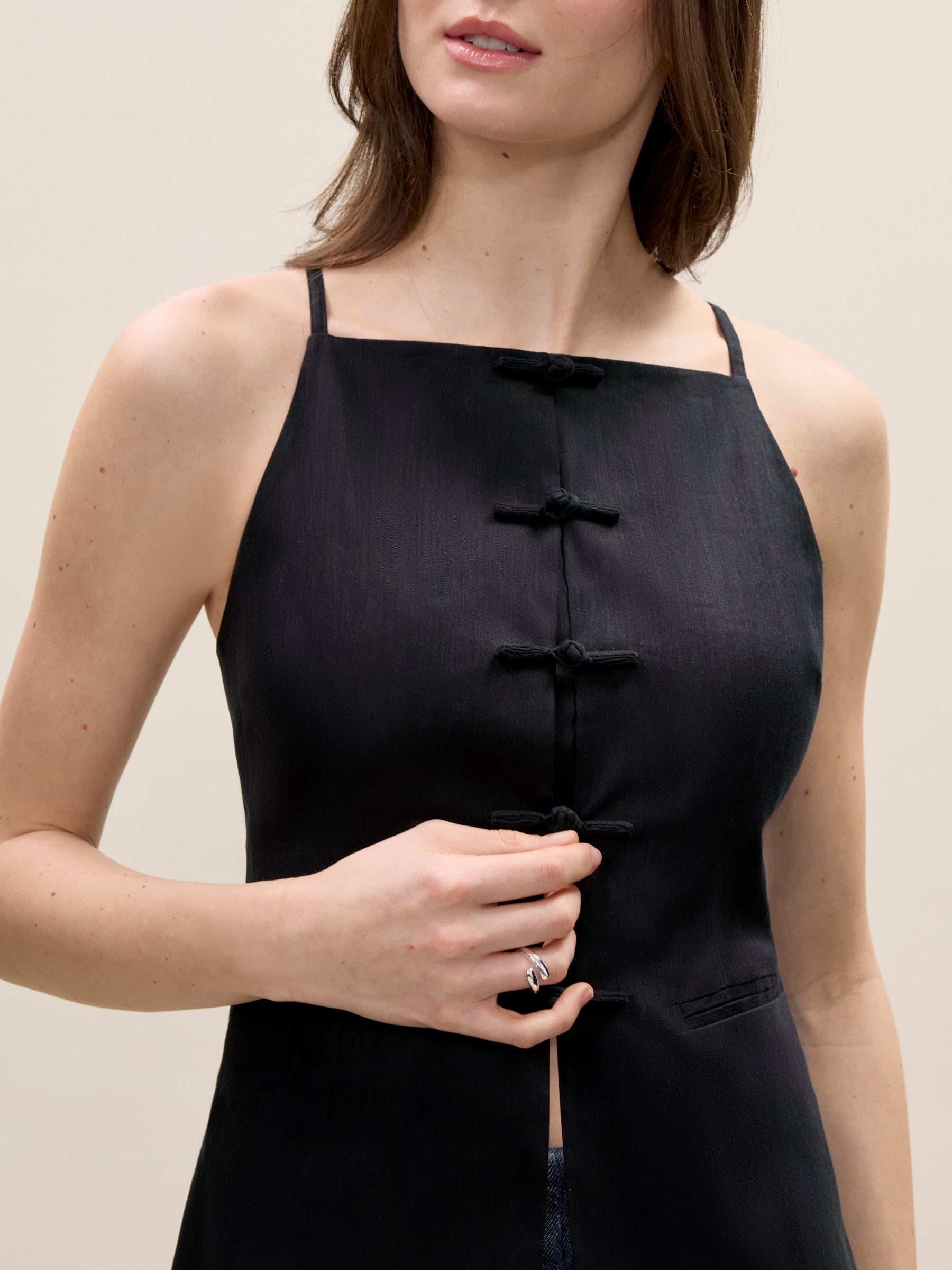  Beatrice Stretch Linen Top in Black by Rebecca Taylor