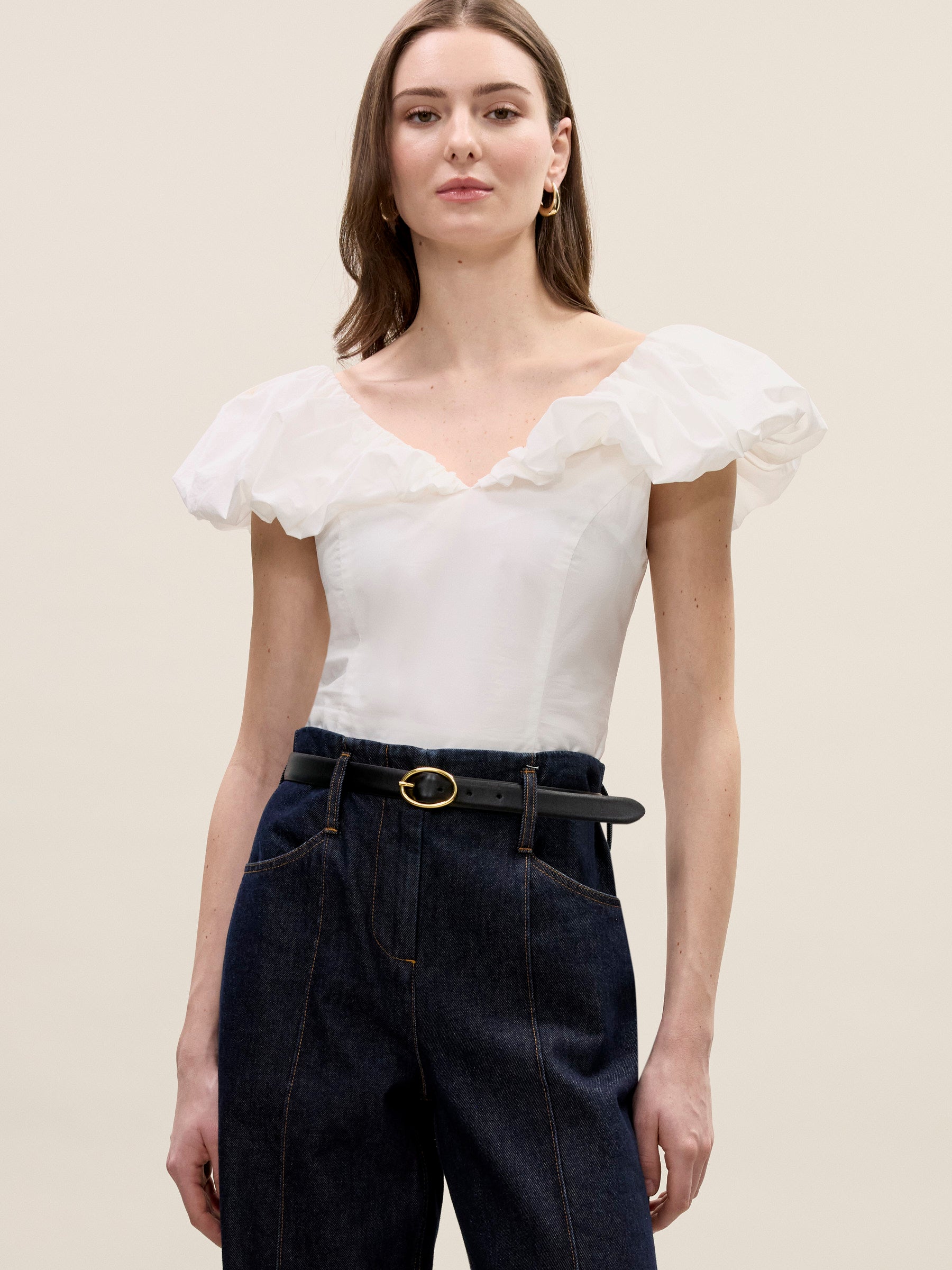  Yara Poplin Top in Milk by Rebecca Taylor