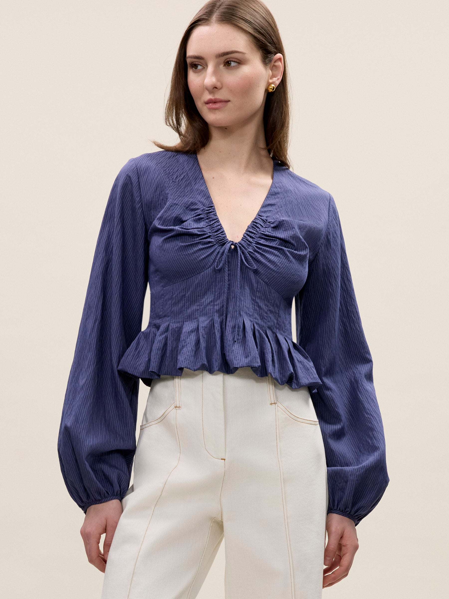  Allegra Stripe Blouse in Navy by Rebecca Taylor