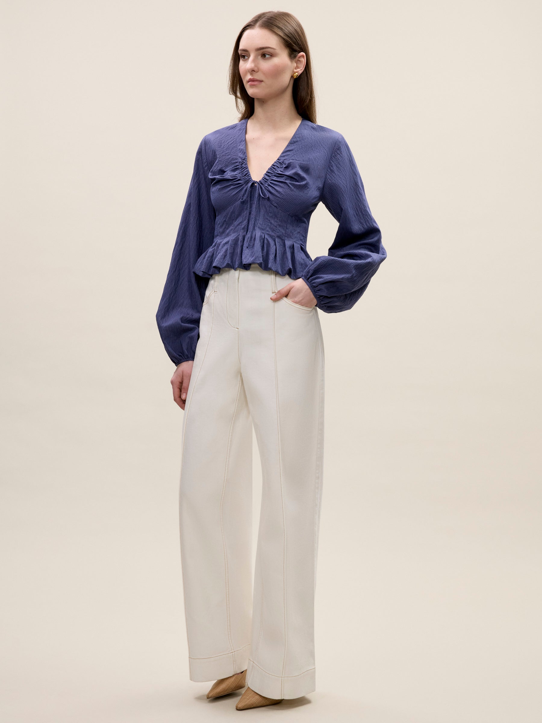  Allegra Stripe Blouse in Navy by Rebecca Taylor