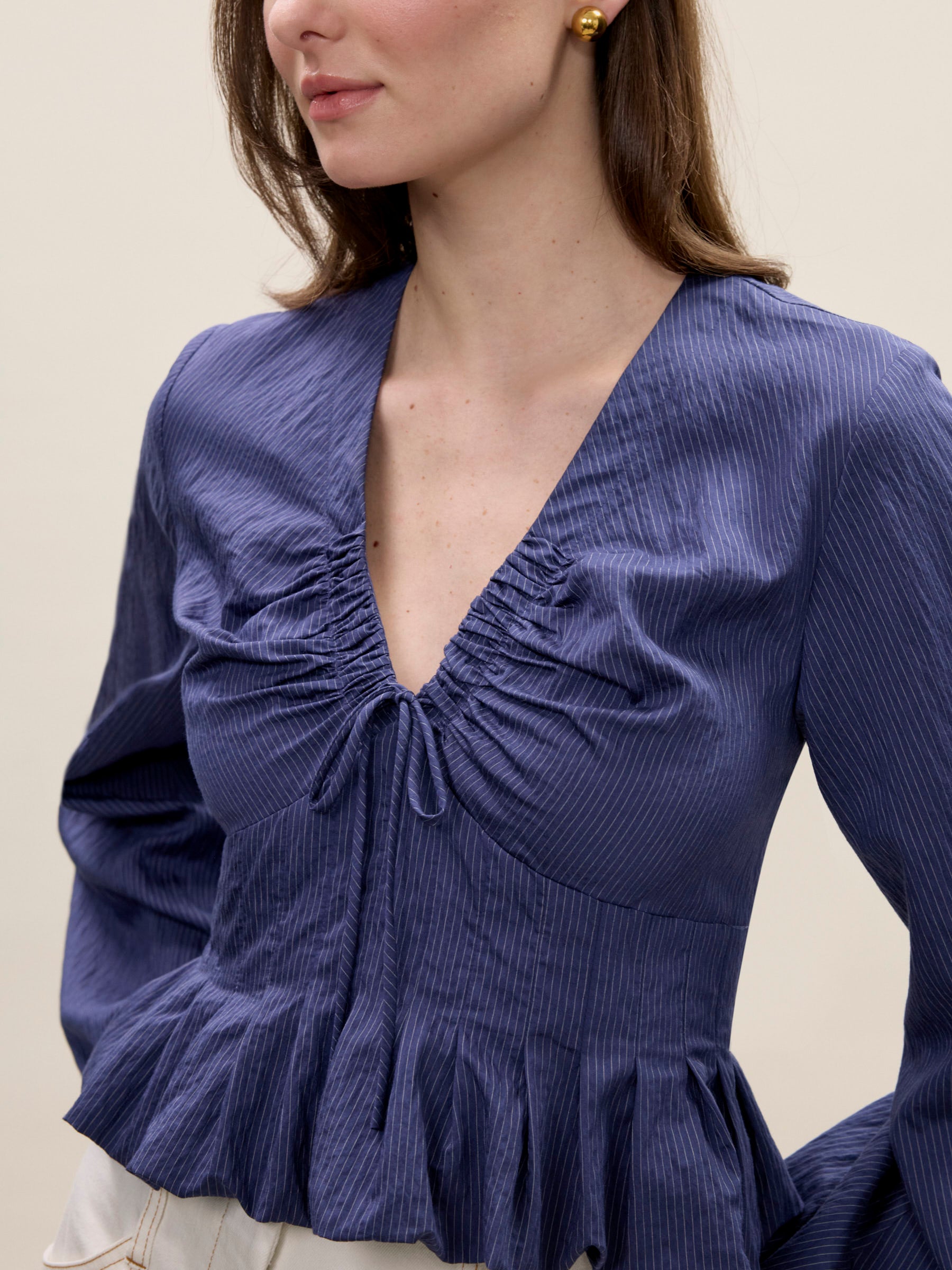  Allegra Stripe Blouse in Navy by Rebecca Taylor