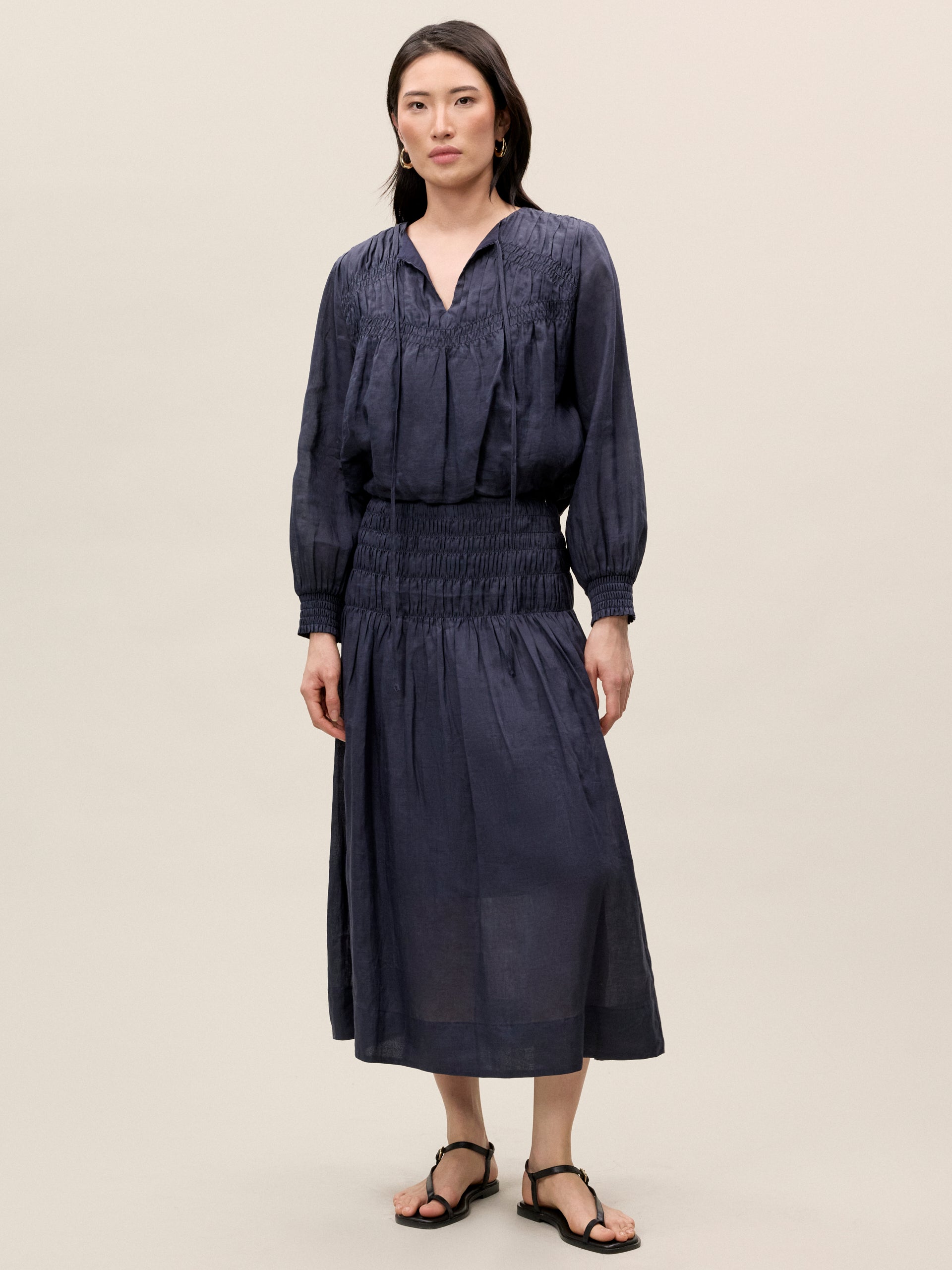  Anya Ramie Blouse in Navy by Rebecca Taylor