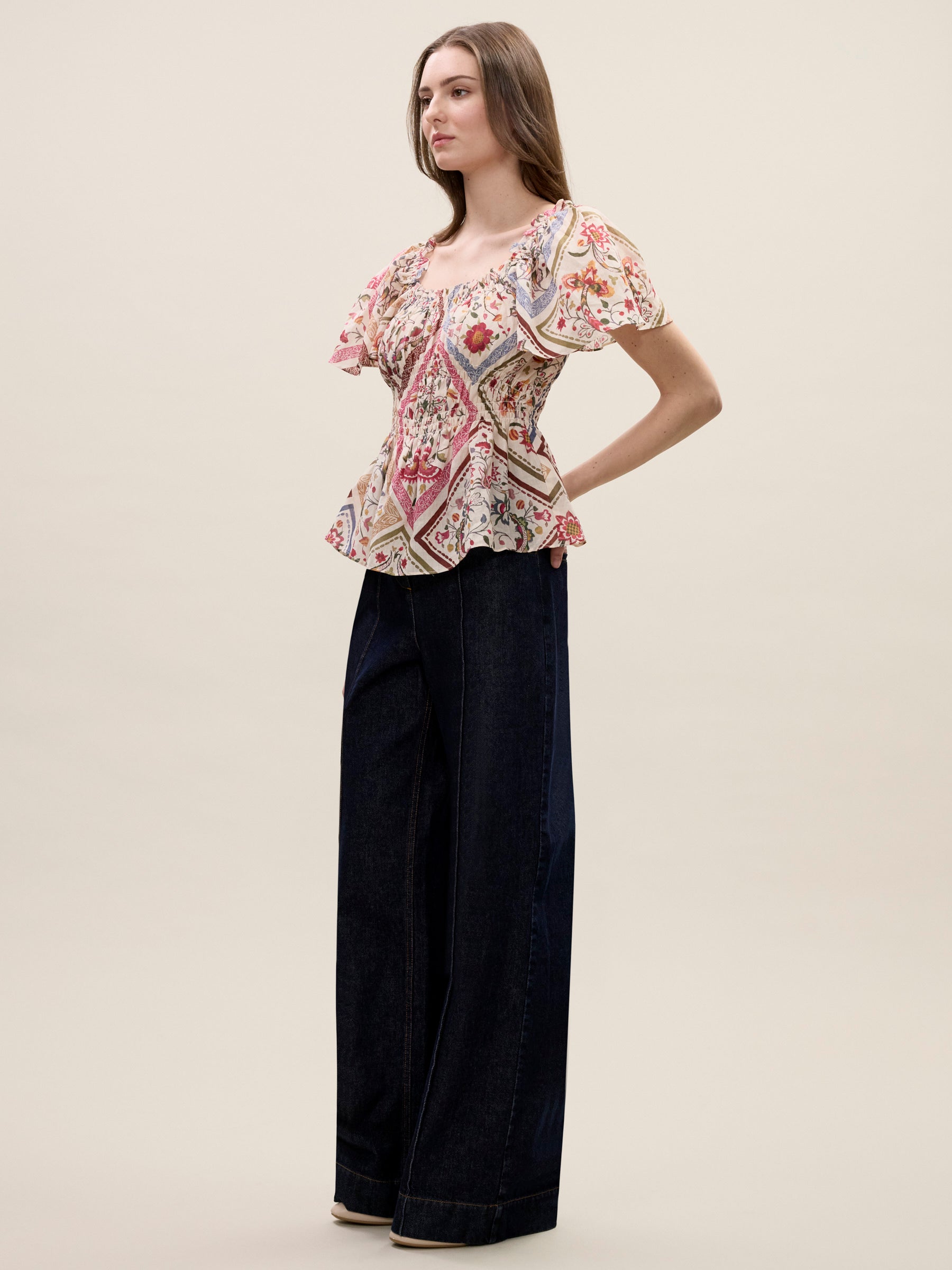  Anya Ramie Top in Montage Floral Ivory Combo by Rebecca Taylor