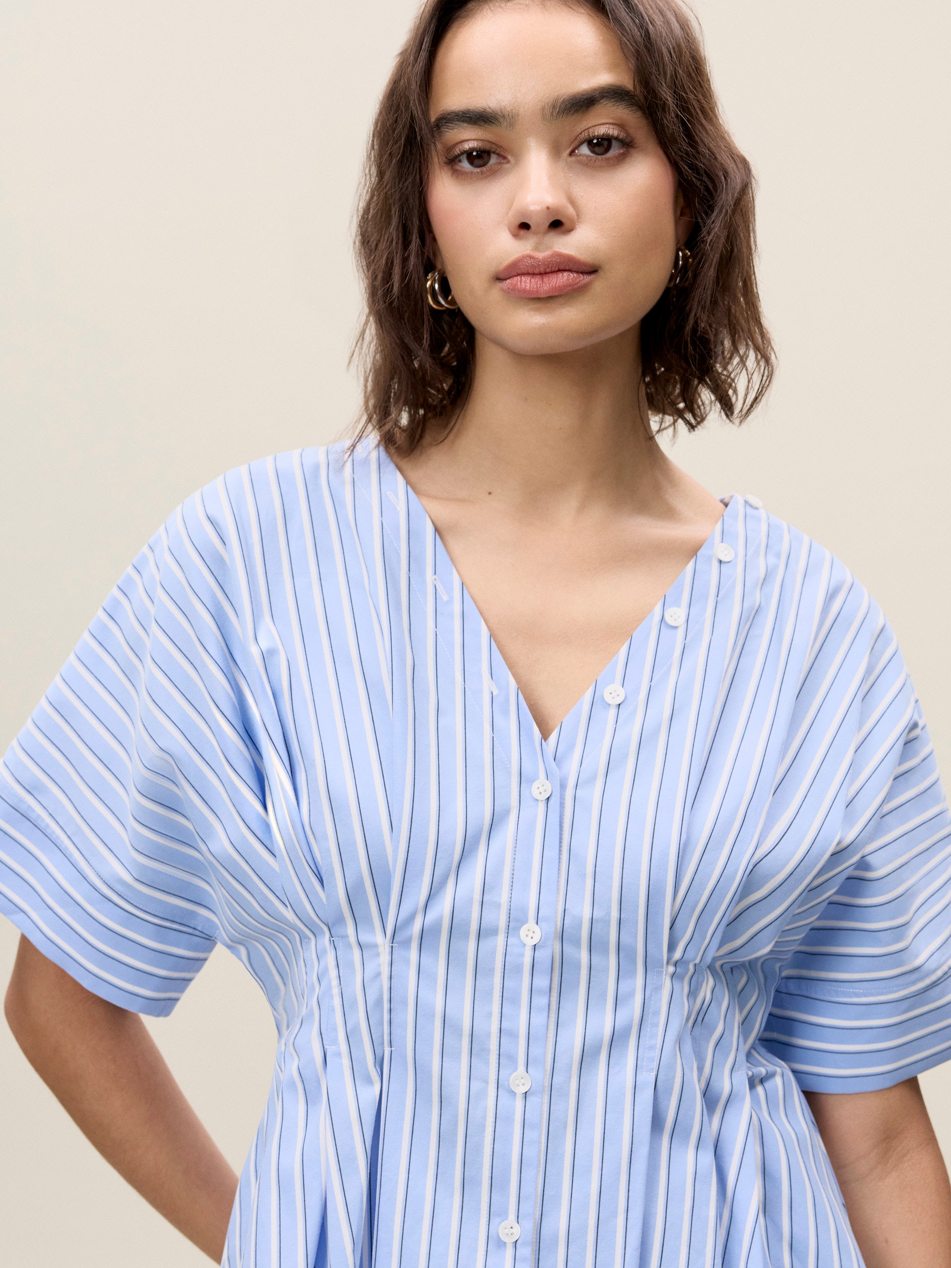  Priya Poplin Top in Blue Stripe by Rebecca Taylor