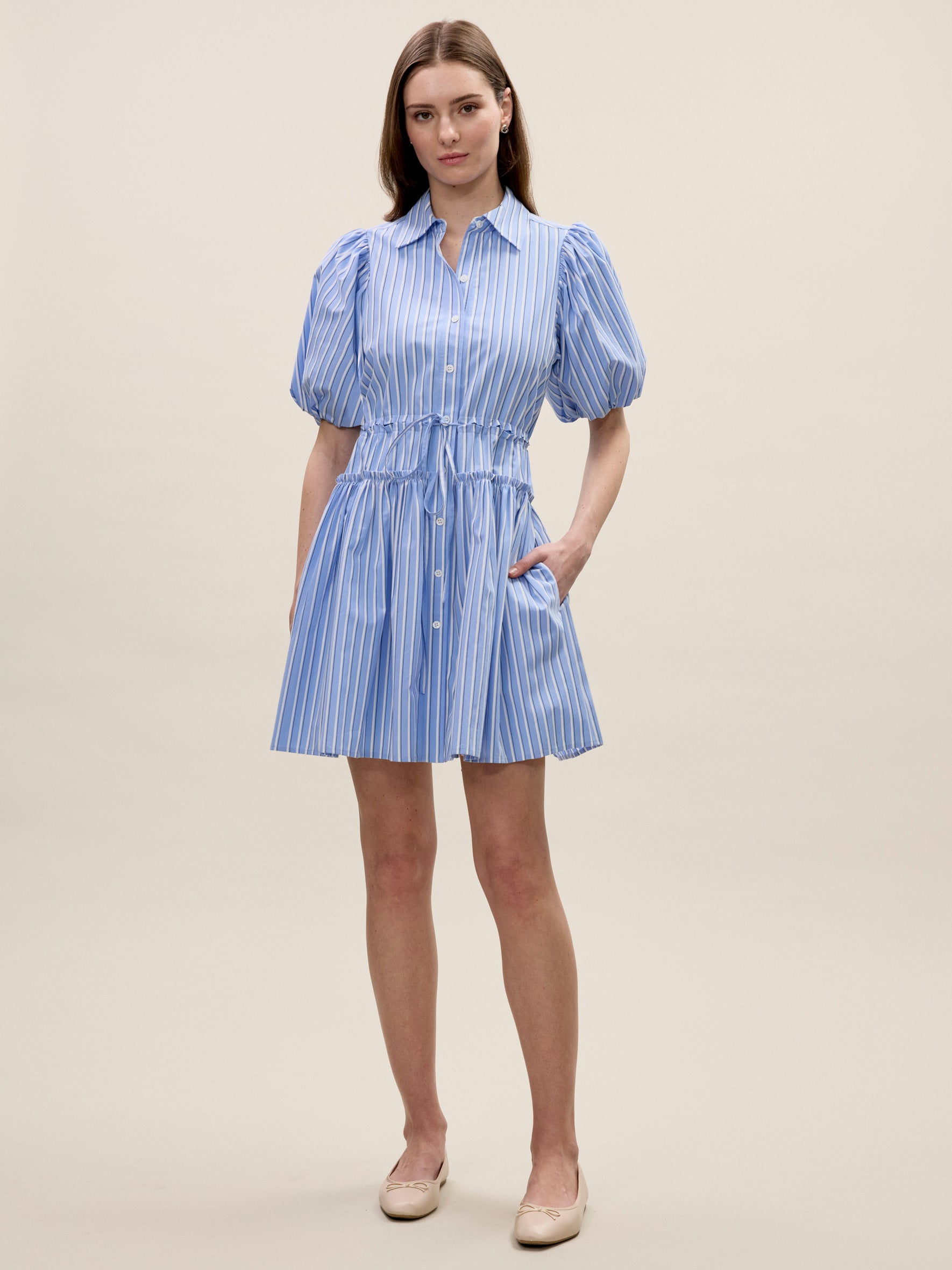 blue poplin shirt dress Maxi Length Belted Poplin Shirt Dress - Powder Blue