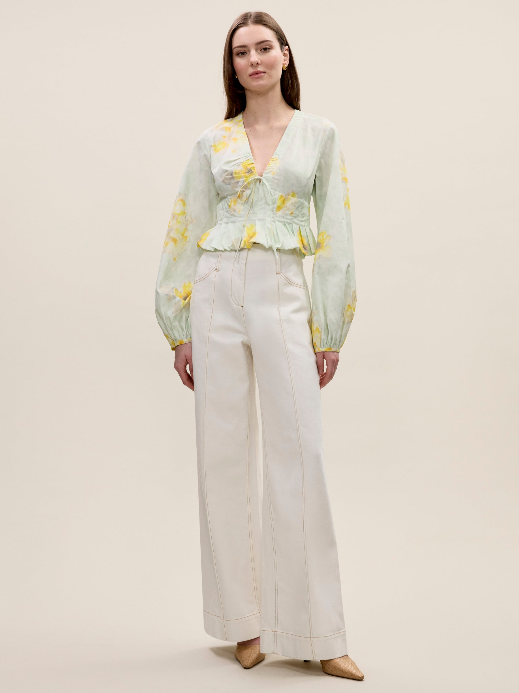  Yara Poplin Blouse in Sage Combo by Rebecca Taylor