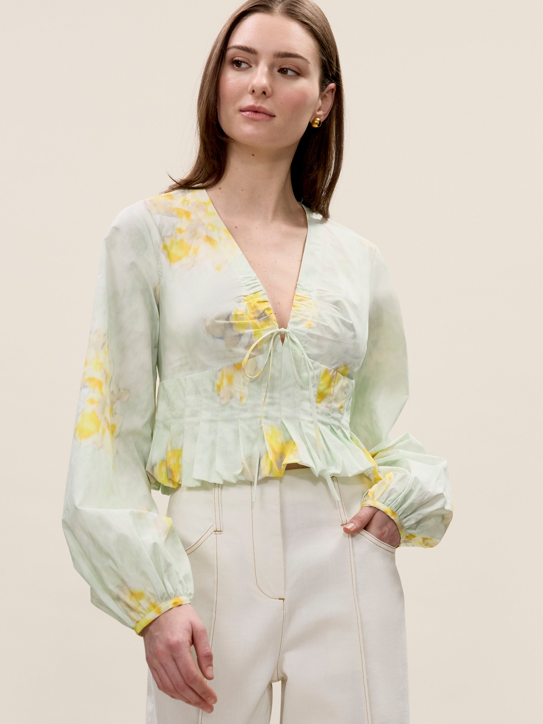  Yara Poplin Blouse in Sage Combo by Rebecca Taylor