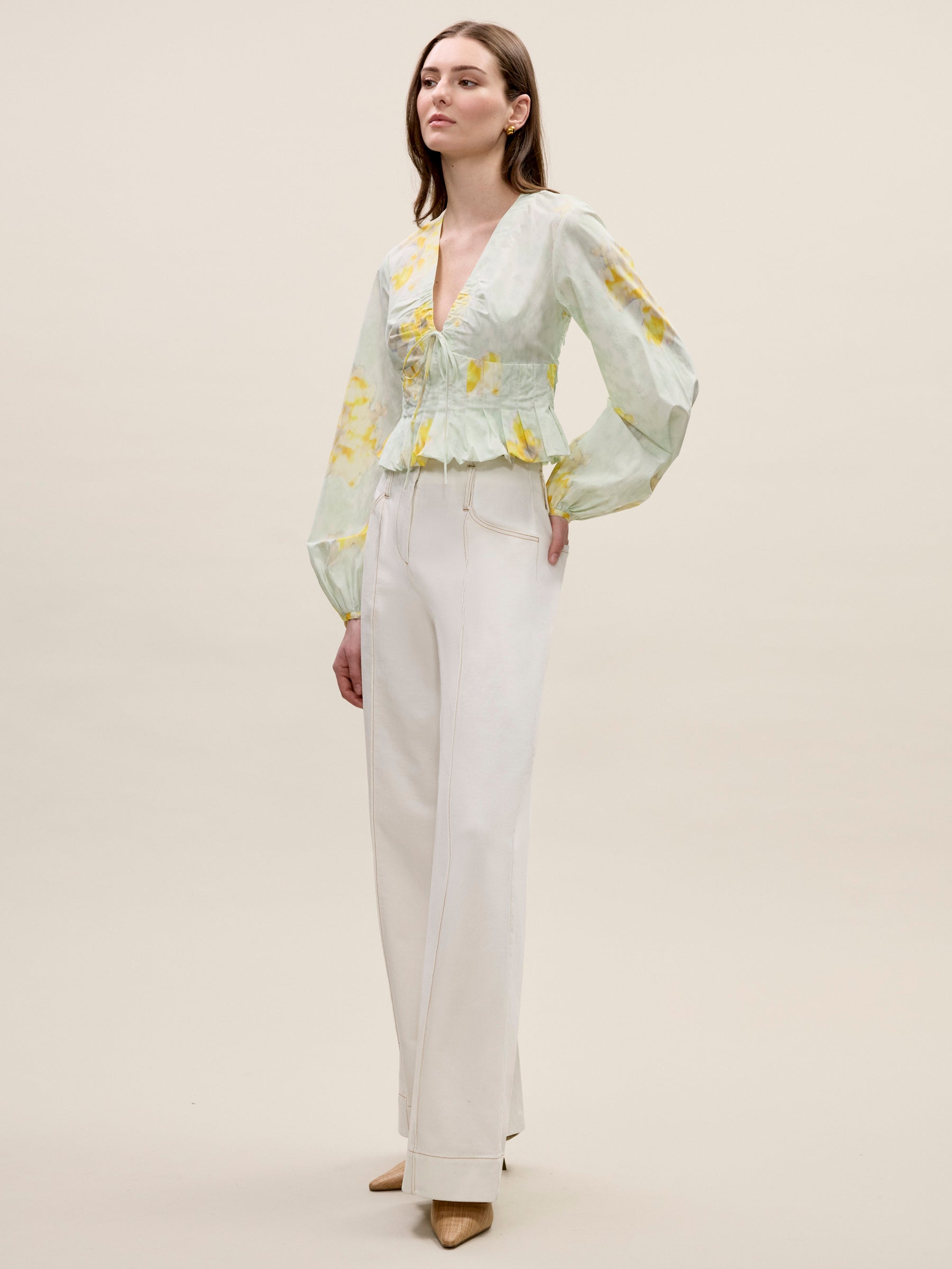  Yara Poplin Blouse in Sage Combo by Rebecca Taylor