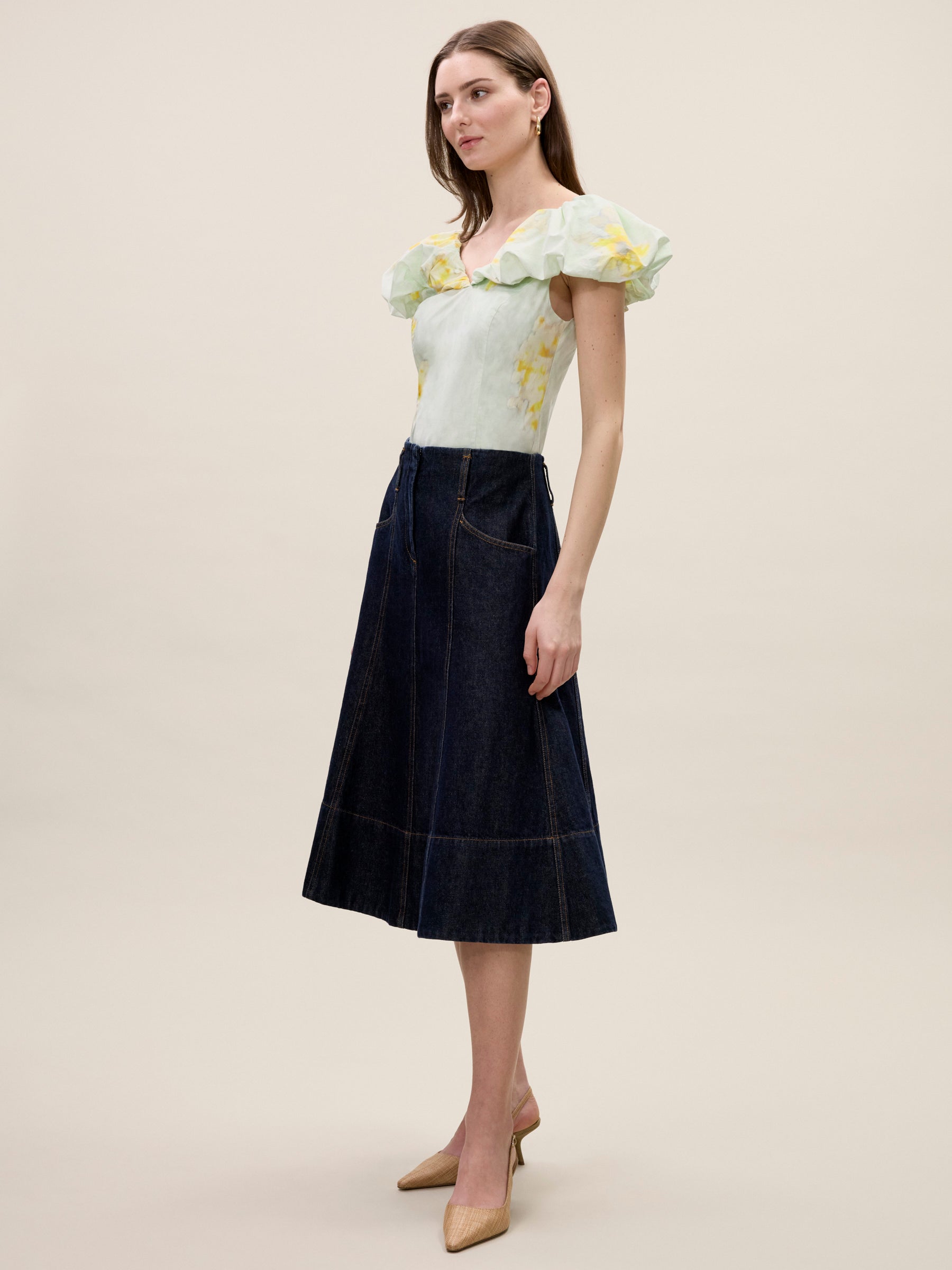  Yara Poplin Top in Sage Combo by Rebecca Taylor
