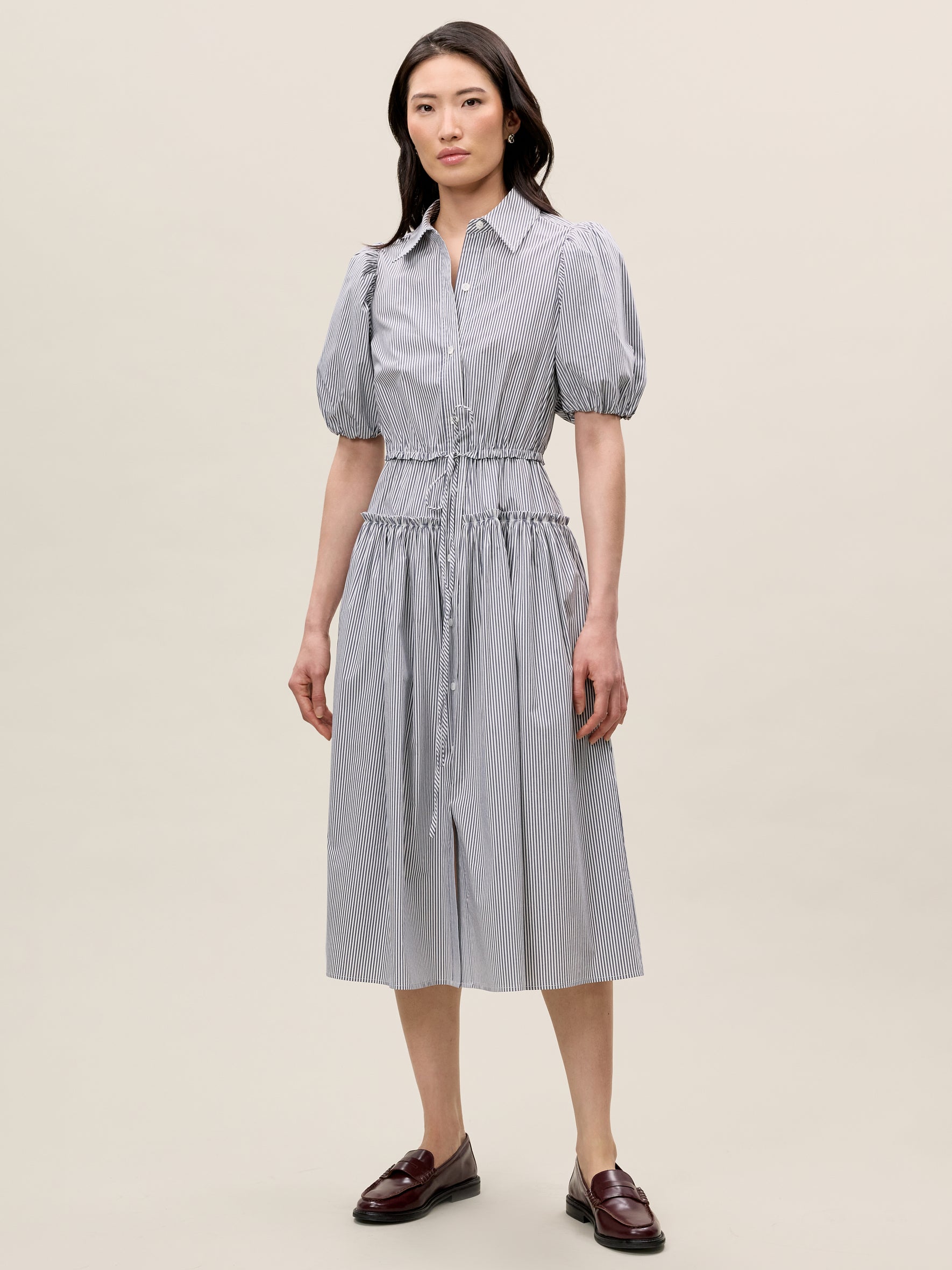grey and blue striped dress Saylor Dress