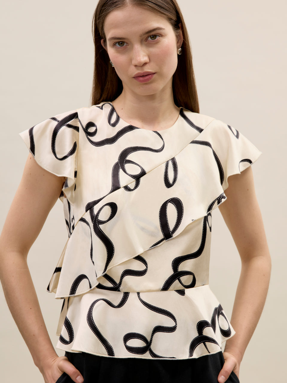  Hollis Satin Top in Ribbon Print by Rebecca Taylor