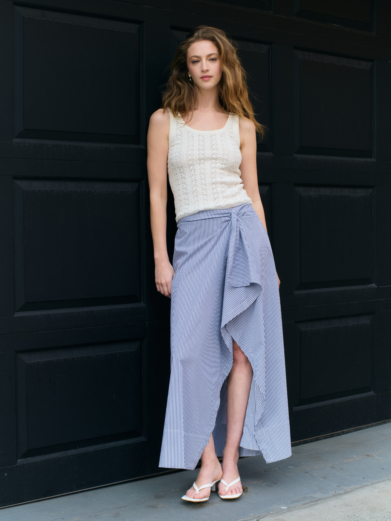  Joselene Poplin Skirt in Navy Stripe by Rebecca Taylor