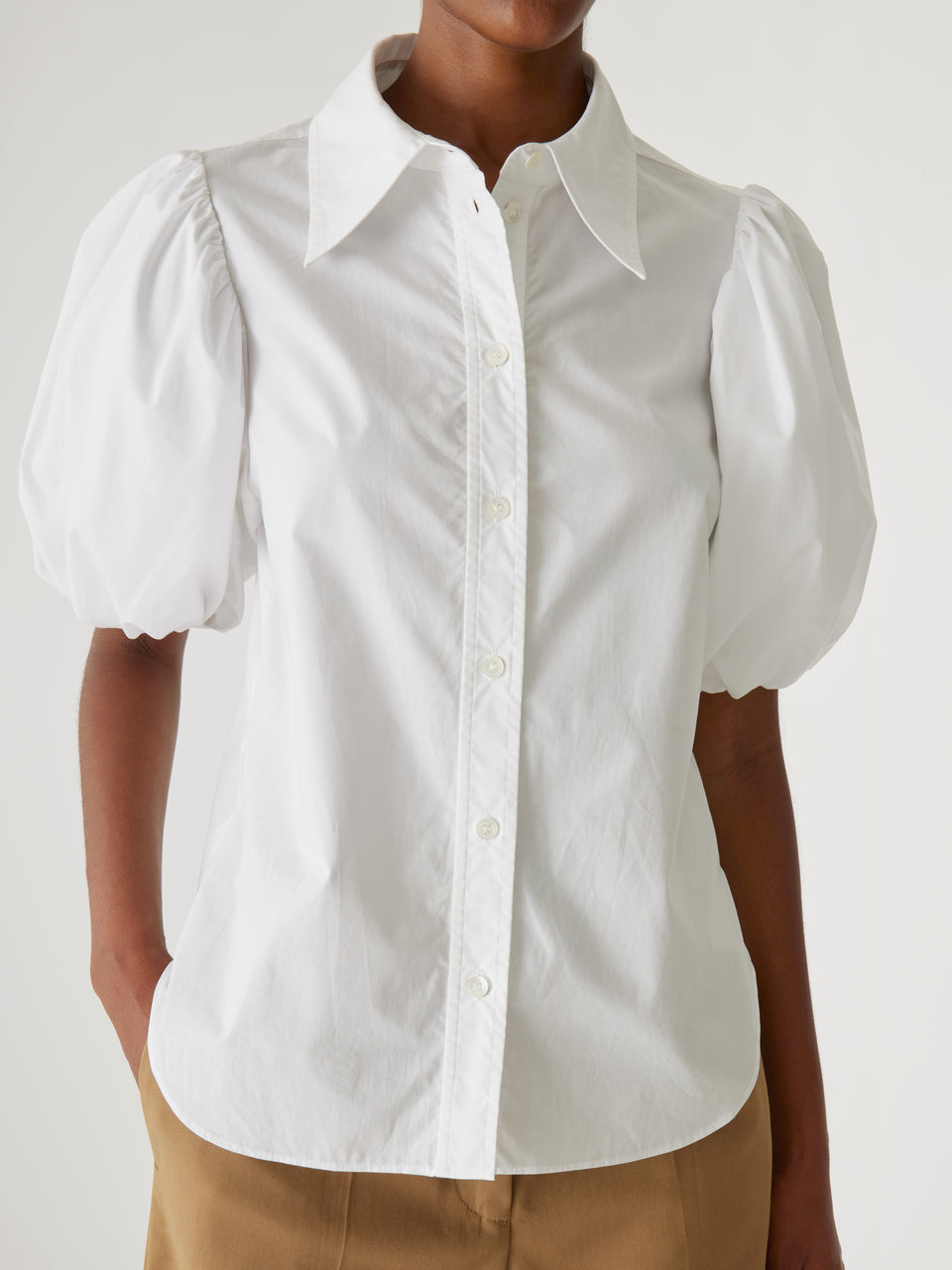 White Puff Short-Sleeve Shirt Puff Sleeve Button Down Shirt in Milk by Rebecca Taylor