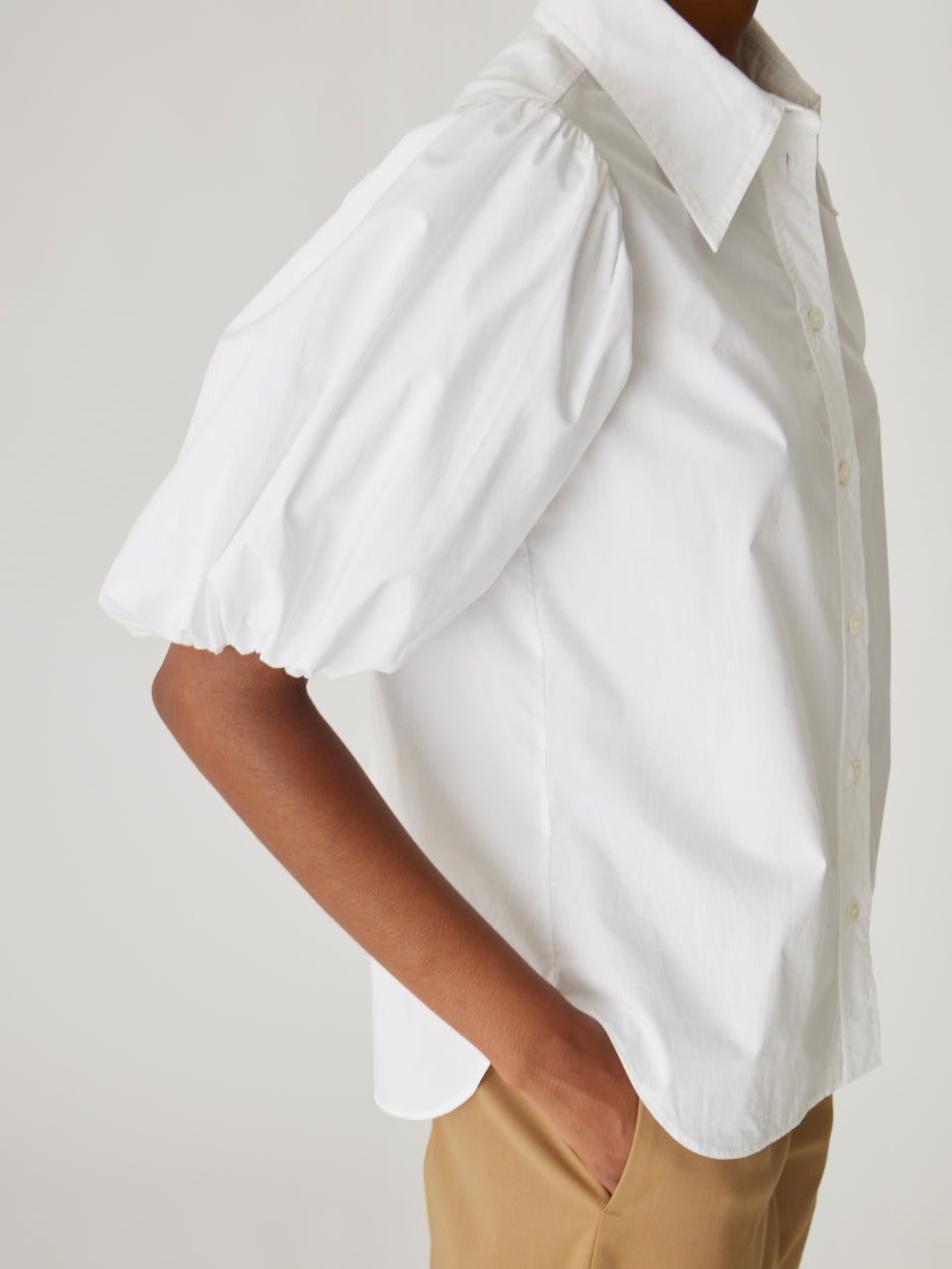 White Puff Short-Sleeve Shirt Puff Sleeve Button Down Shirt in Milk by Rebecca Taylor