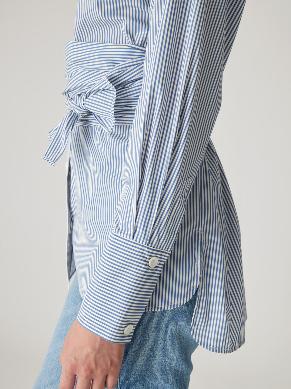 Striped Button-Up Long-Sleeve Blouse Stripe Poplin Wrap Blouse in Blue Stripe by Rebecca Taylor