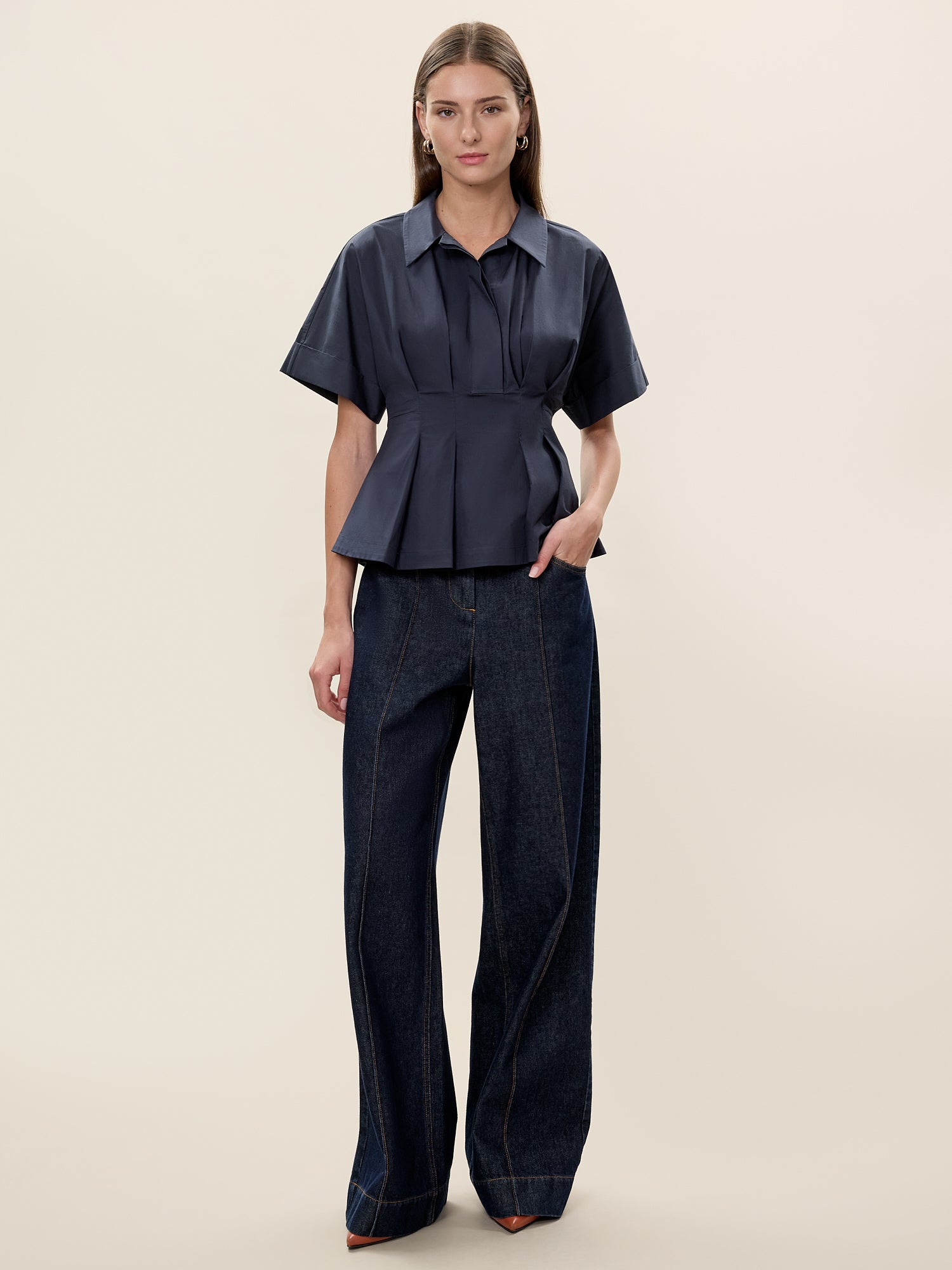  Aisley Poplin Blouse in Navy by Rebecca Taylor
