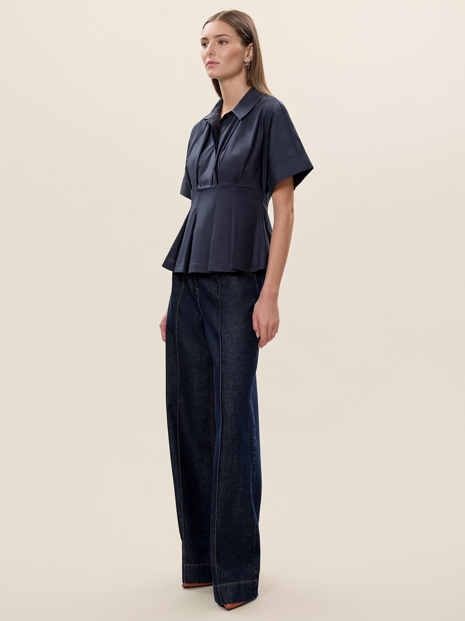  Aisley Poplin Blouse in Navy by Rebecca Taylor