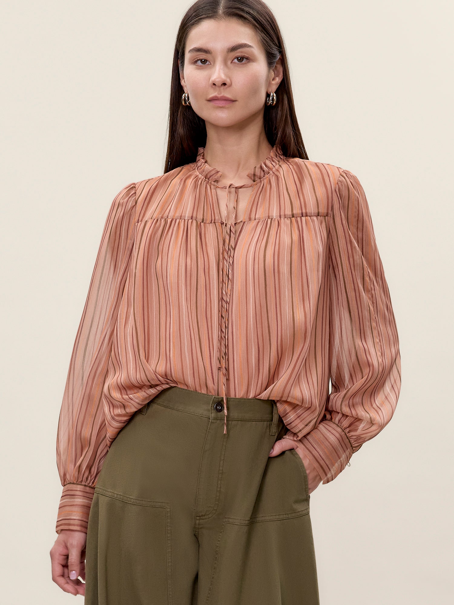  Celeste Stripe Blouse in Persimmon Stripe Multi by Rebecca Taylor