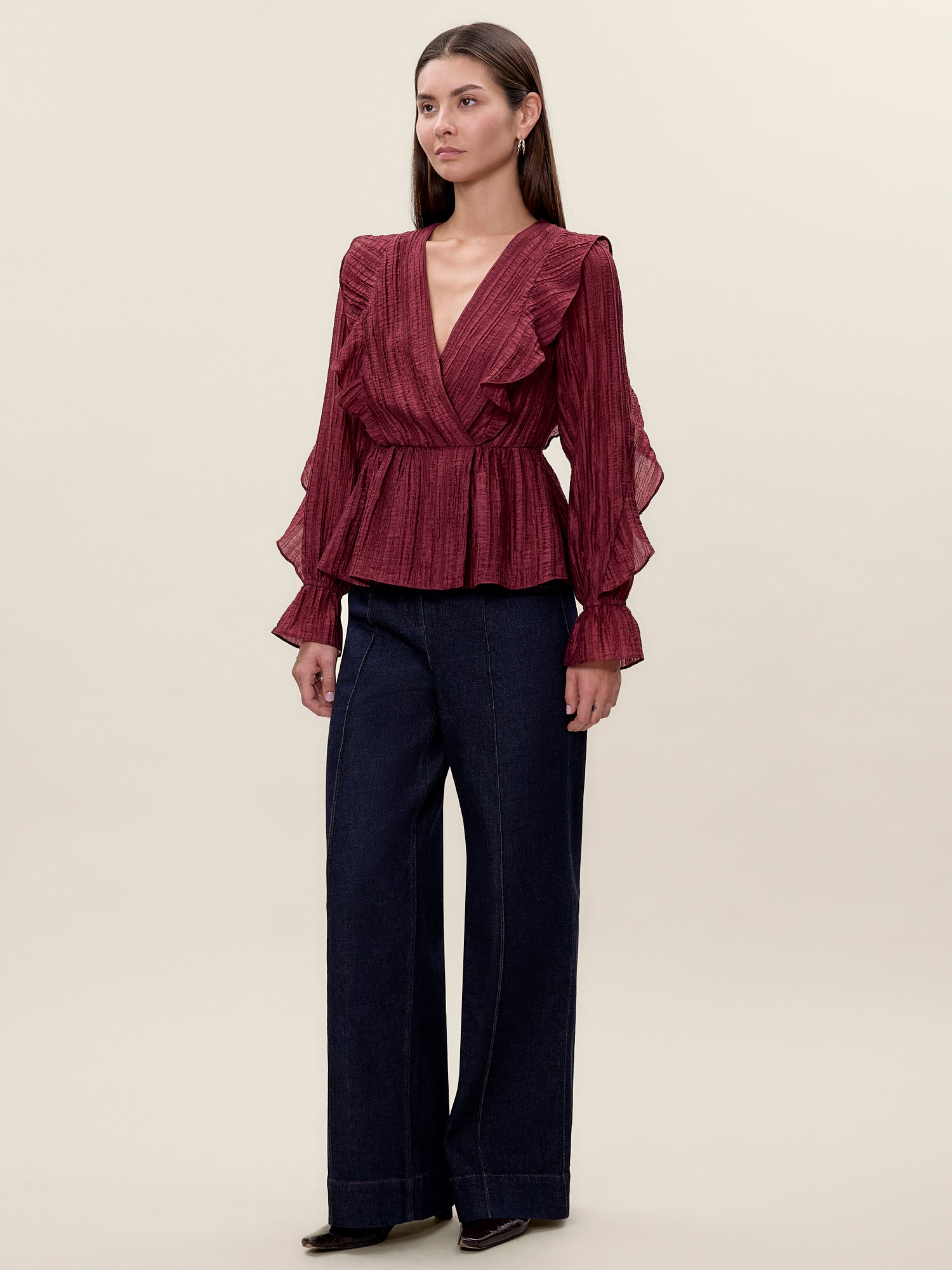  Olivia Ruffle Blouse in Sangria by Rebecca Taylor