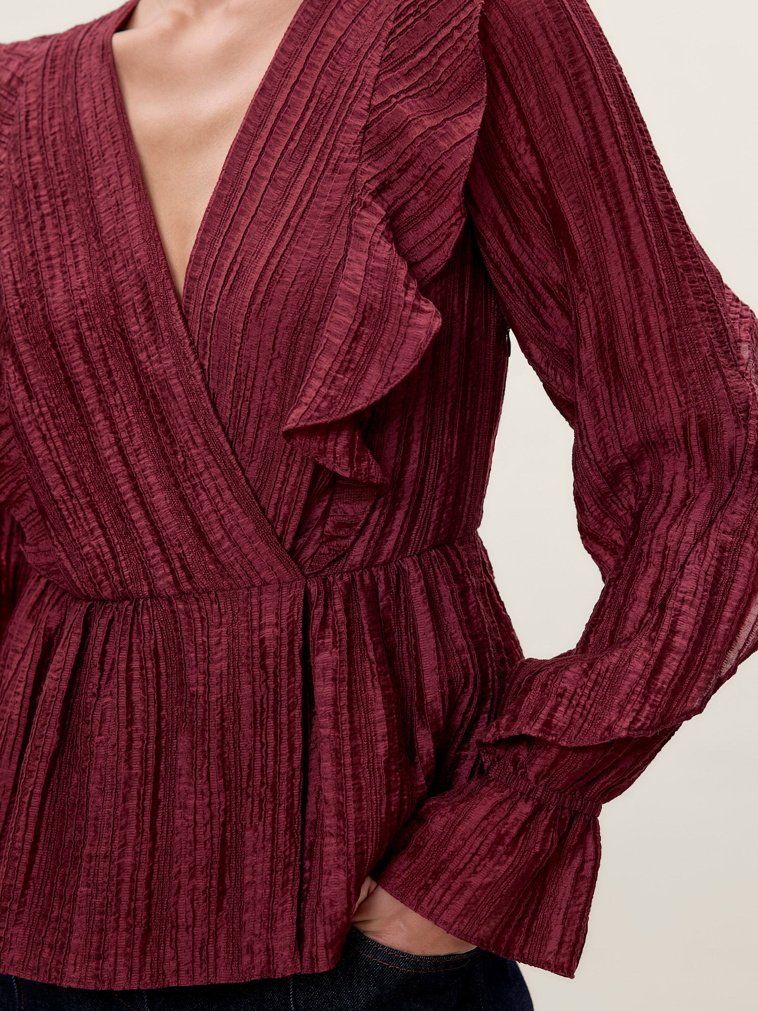  Olivia Ruffle Blouse in Sangria by Rebecca Taylor