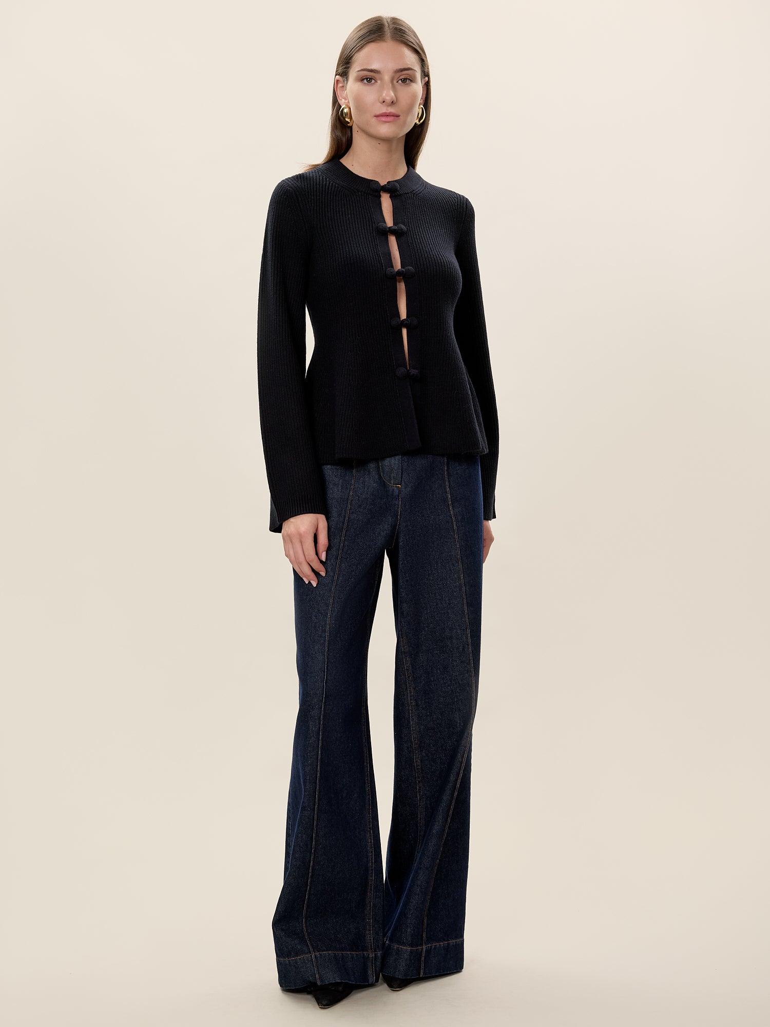  Rhea Knit Peplum Cardi in Black by Rebecca Taylor
